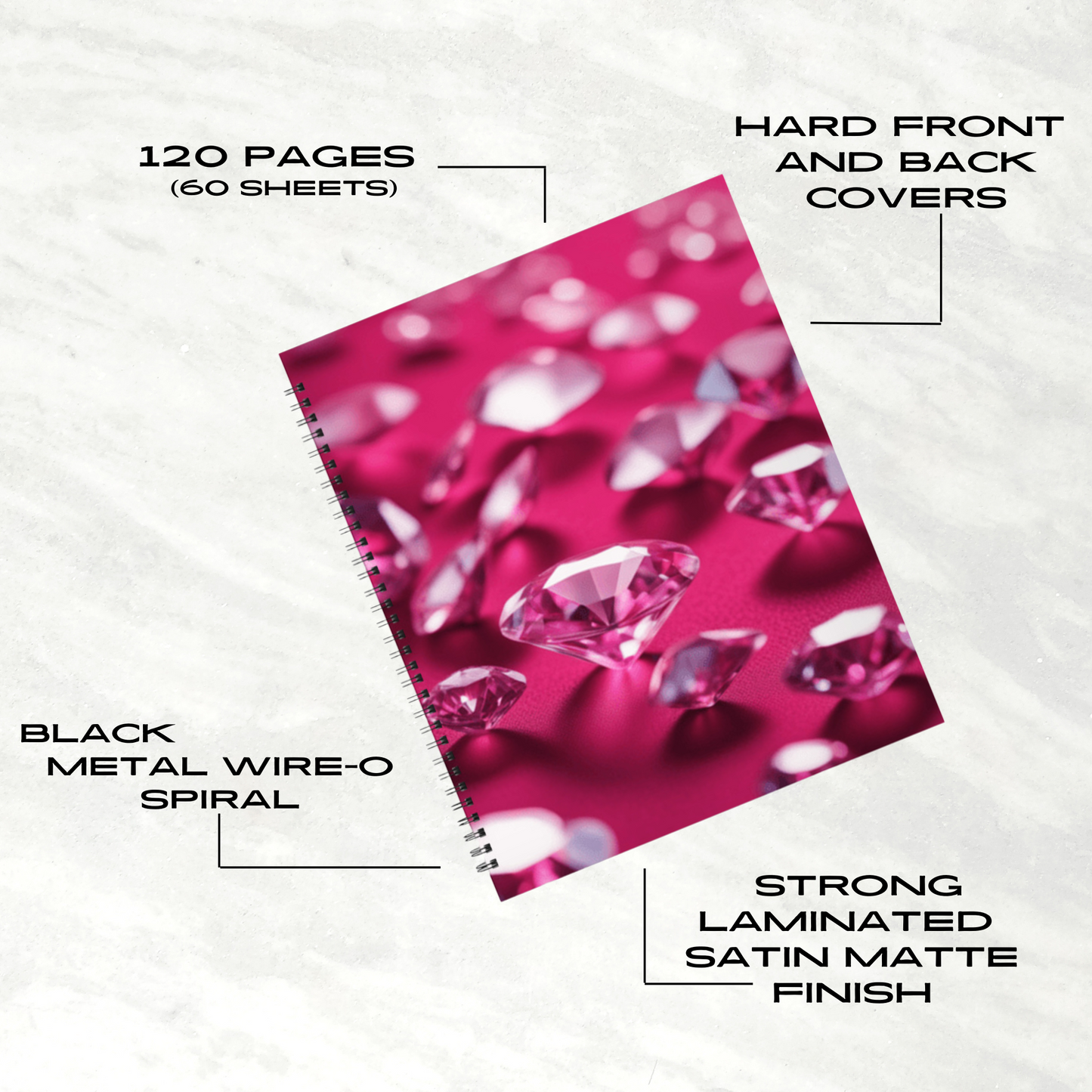 Pink Diamond Sparkle 8.5"x11" Hardcover Notebook