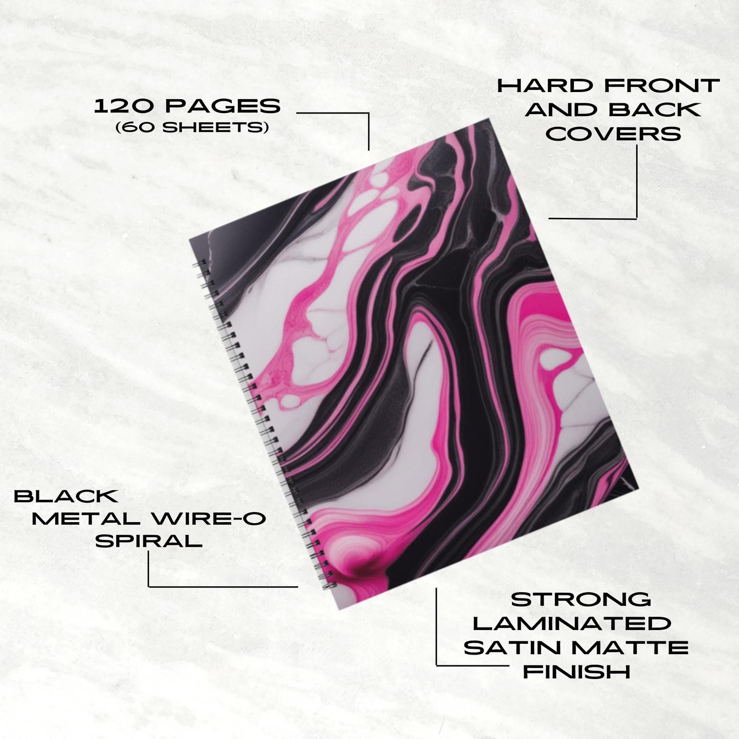 Pink Marble Rush 8.5"x11" Hardcover Notebook