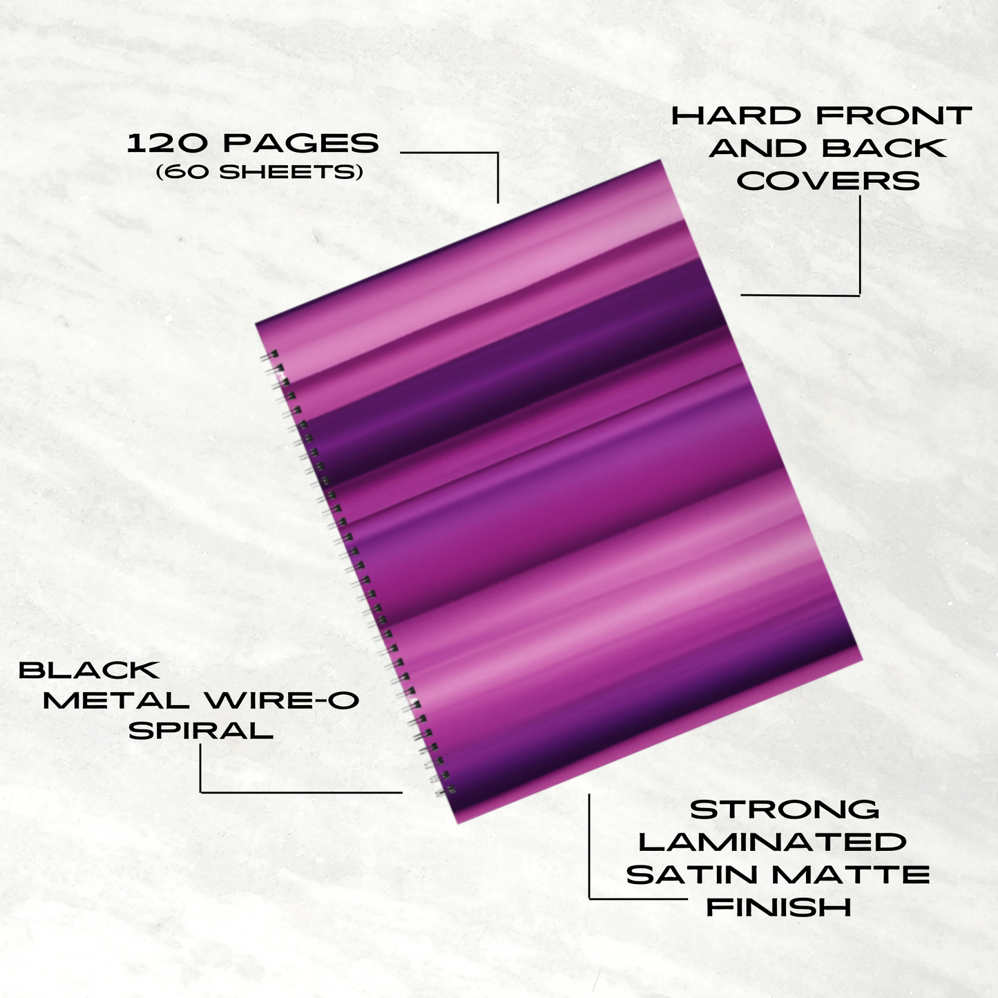 Violet Waves 8.5"x11" Hardcover Notebook