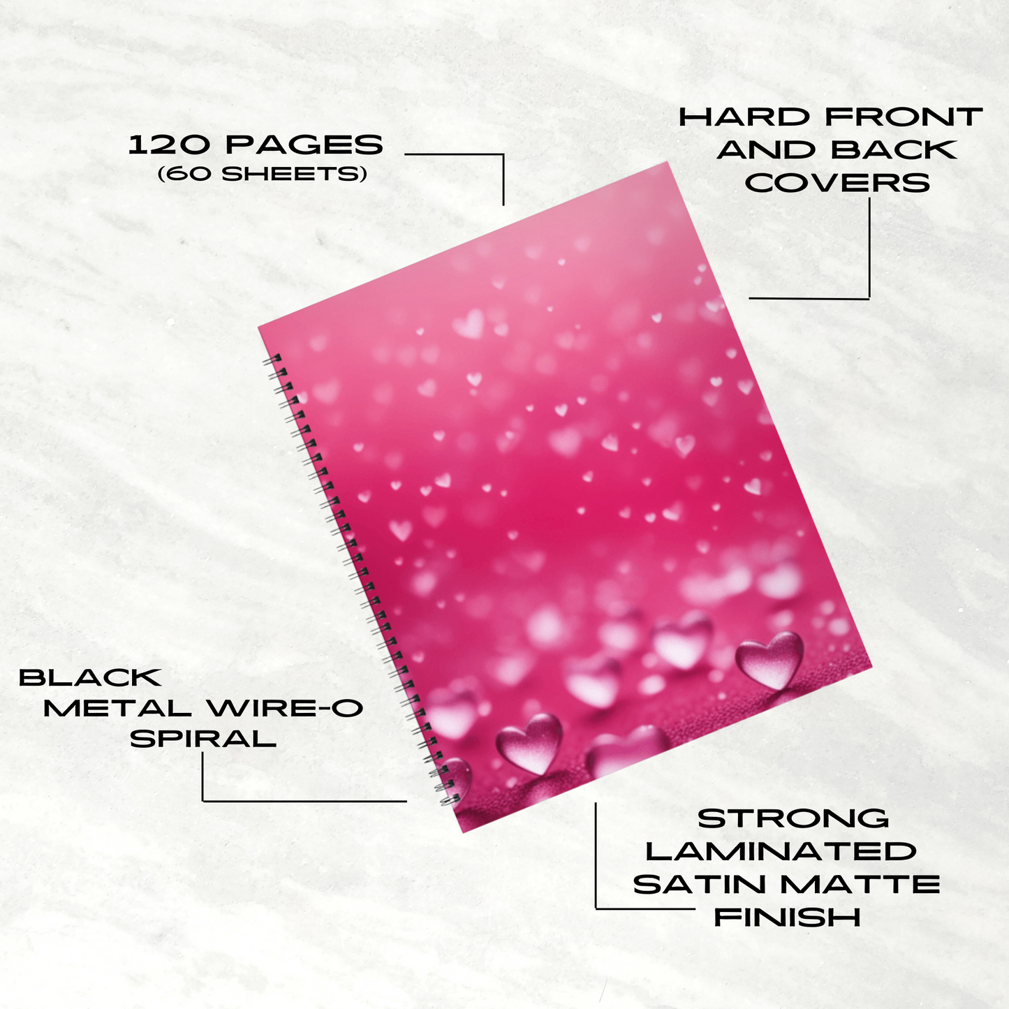 Pink Heart Dream 8.5"x11" Hardcover Notebook
