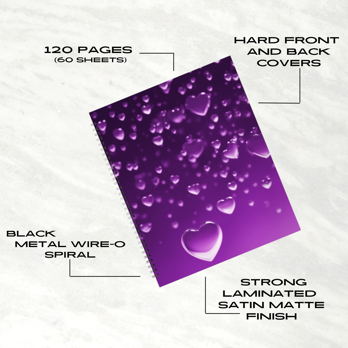 Purple Heart Shower 8.5"x11" Hardcover Notebook