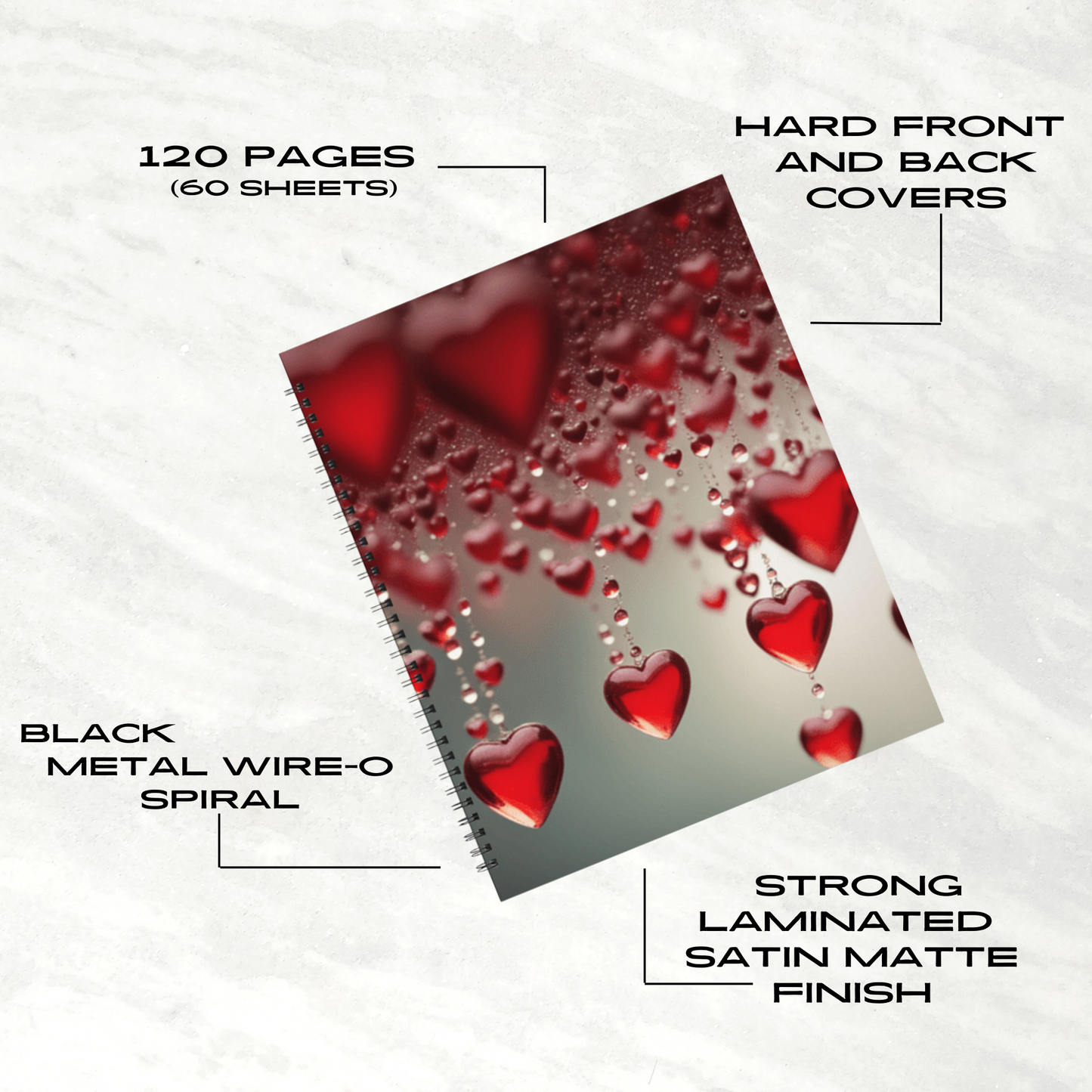 Red Heart Rain 8.5"x11" Hardcover Notebook