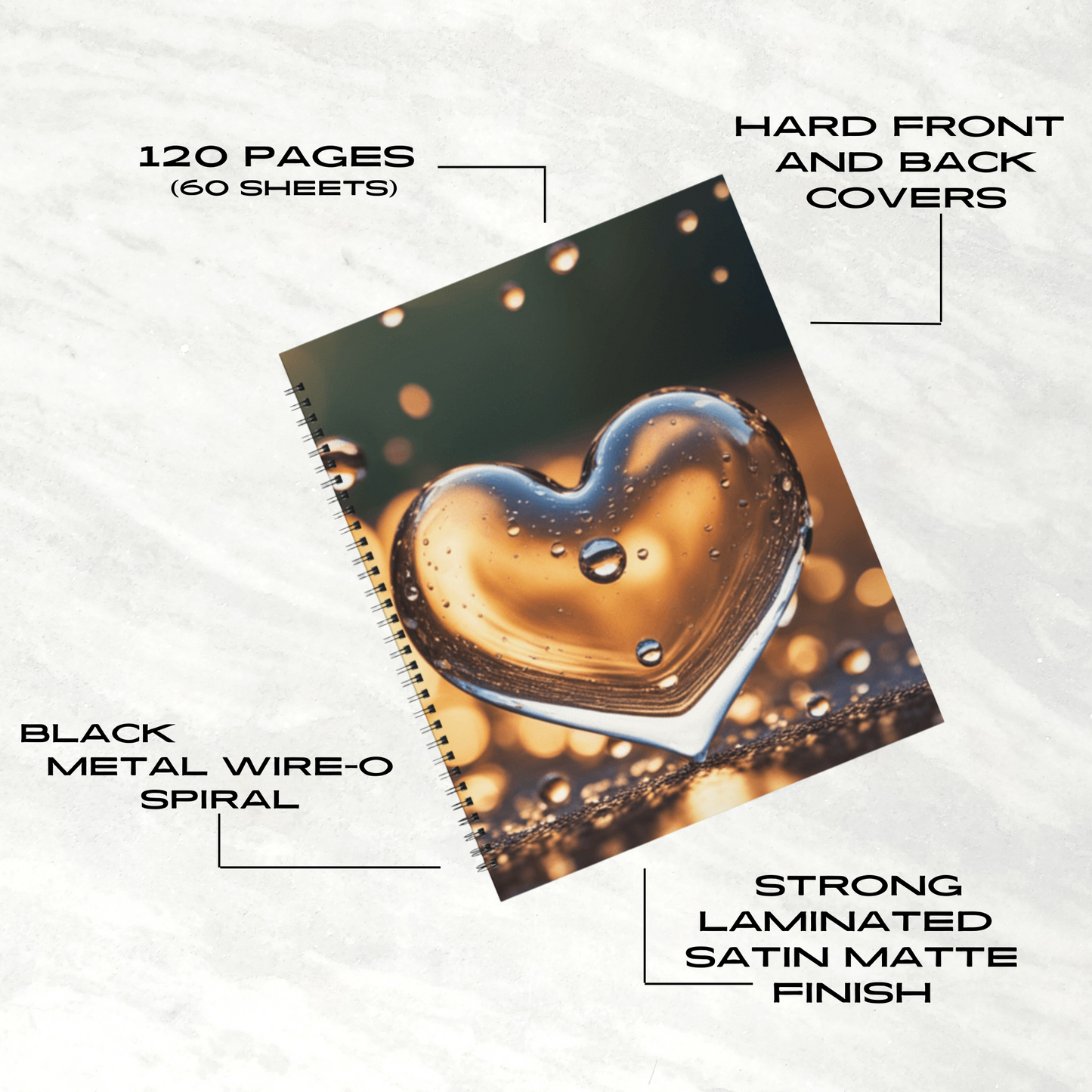Sunset Heart Splash 8.5"x11" Hardcover Notebook