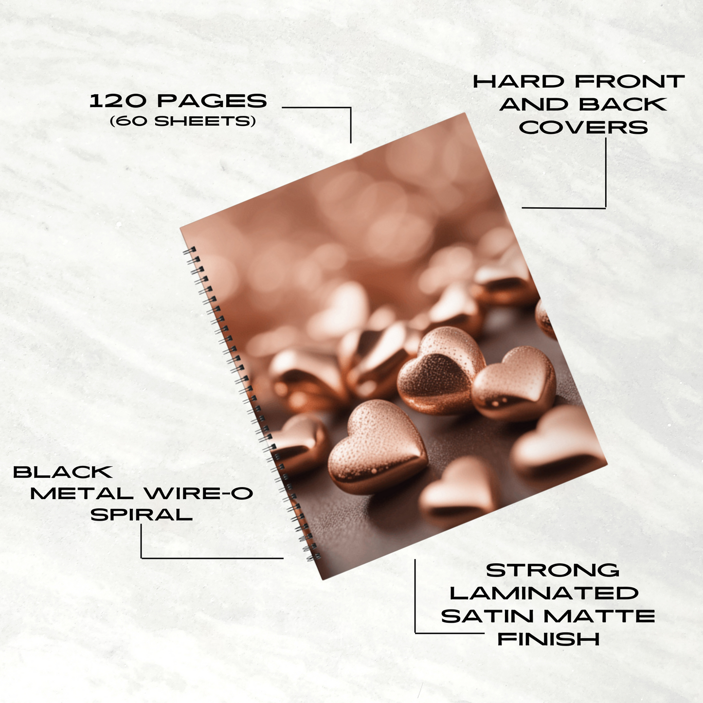 Bronzed Hearts 8.5"x11" Hardcover Notebook