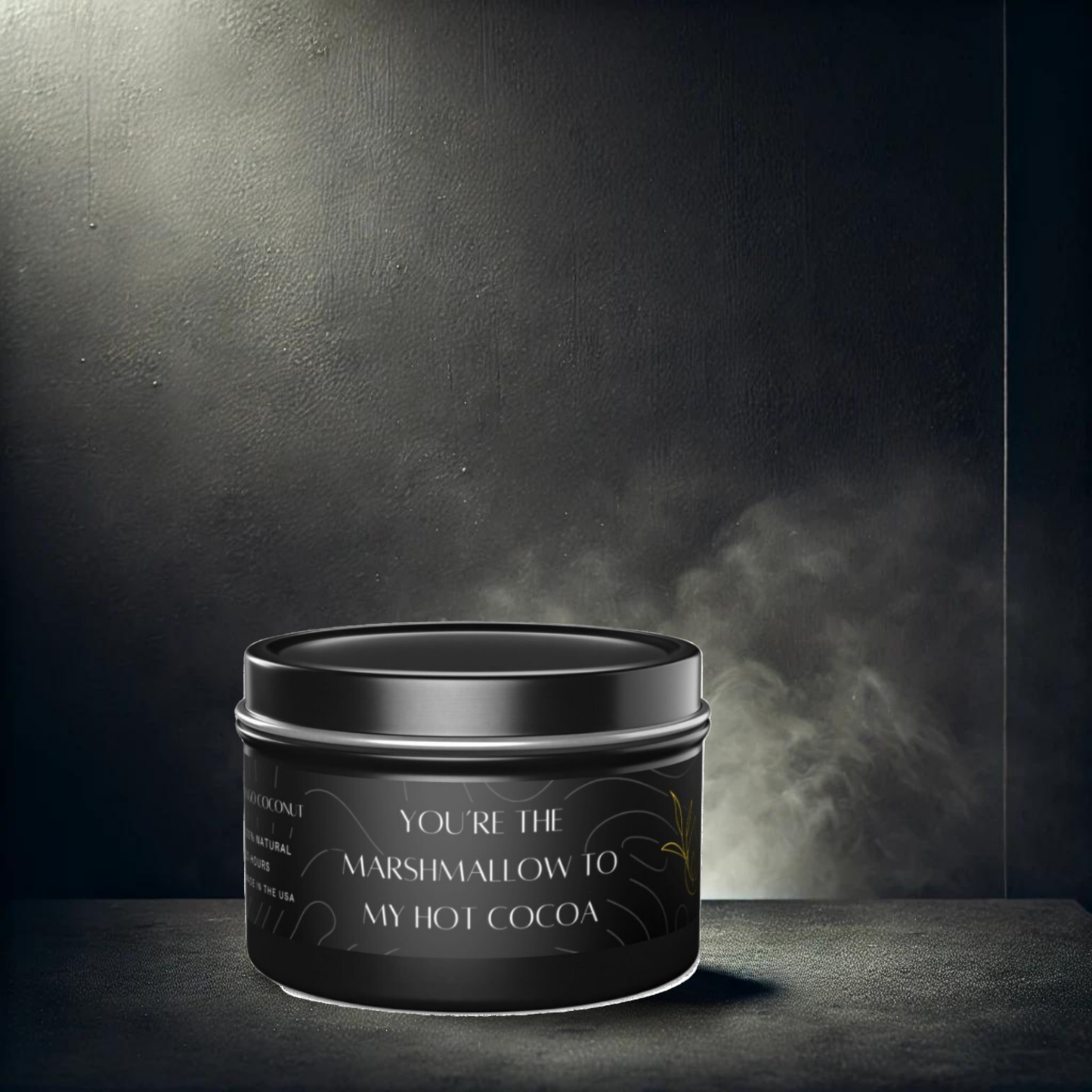 4oz Vanilla Bean Black Tin Candle – Marshmallow & Hot Cocoa Vibes