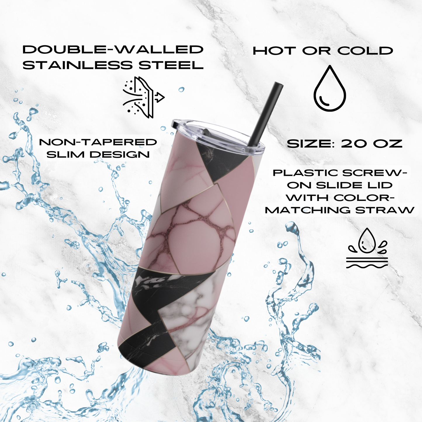 Blush Geometry 20oz Skinny Tumbler - With Straw