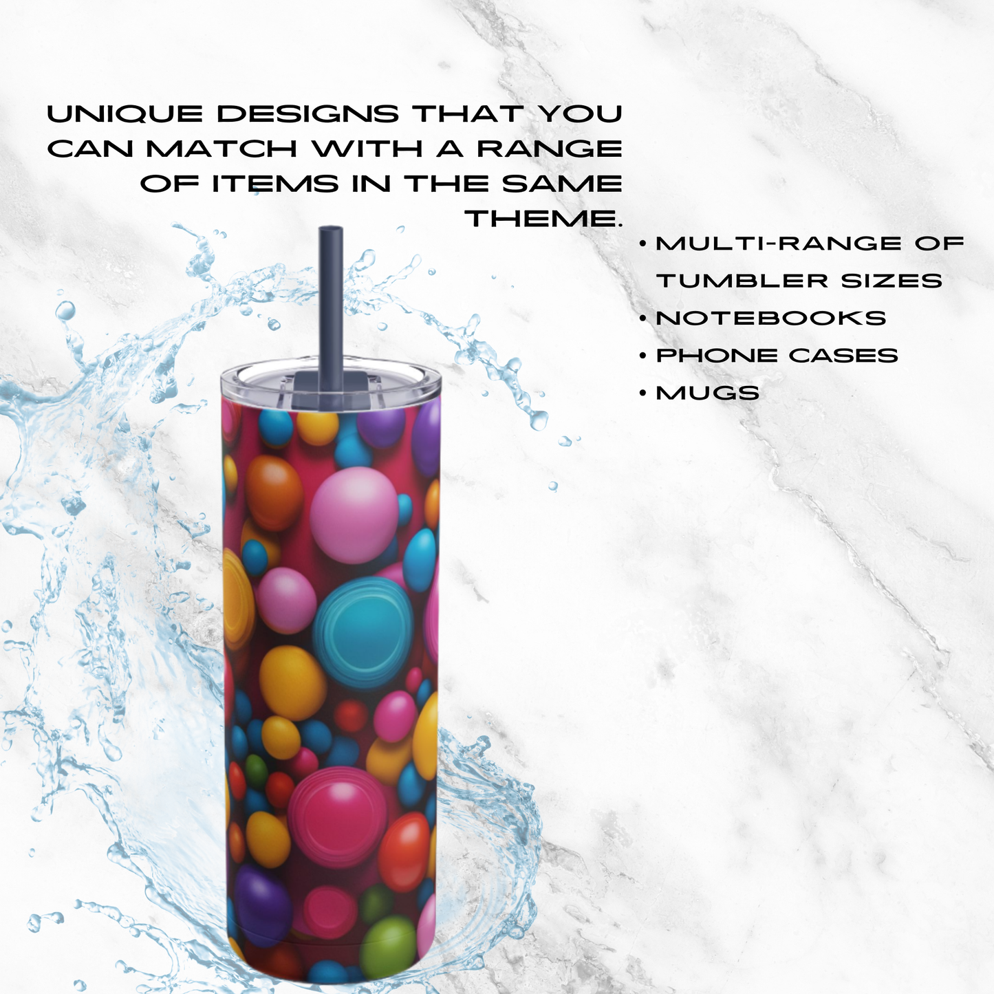 Bubble Pop 20oz Skinny Tumbler - With Straw