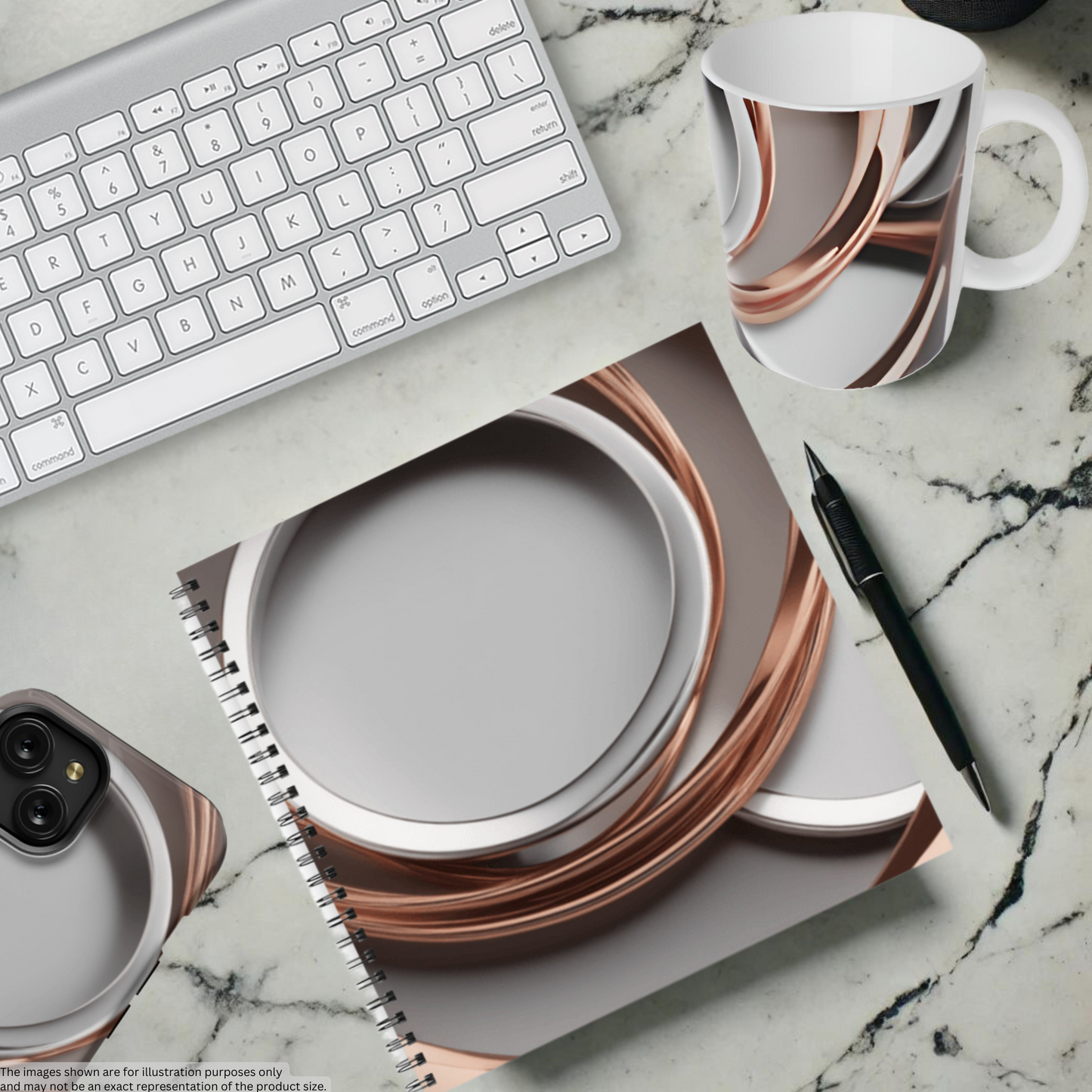 Rose Gold Waves 8.5"x8.5" Hardcover Notebook