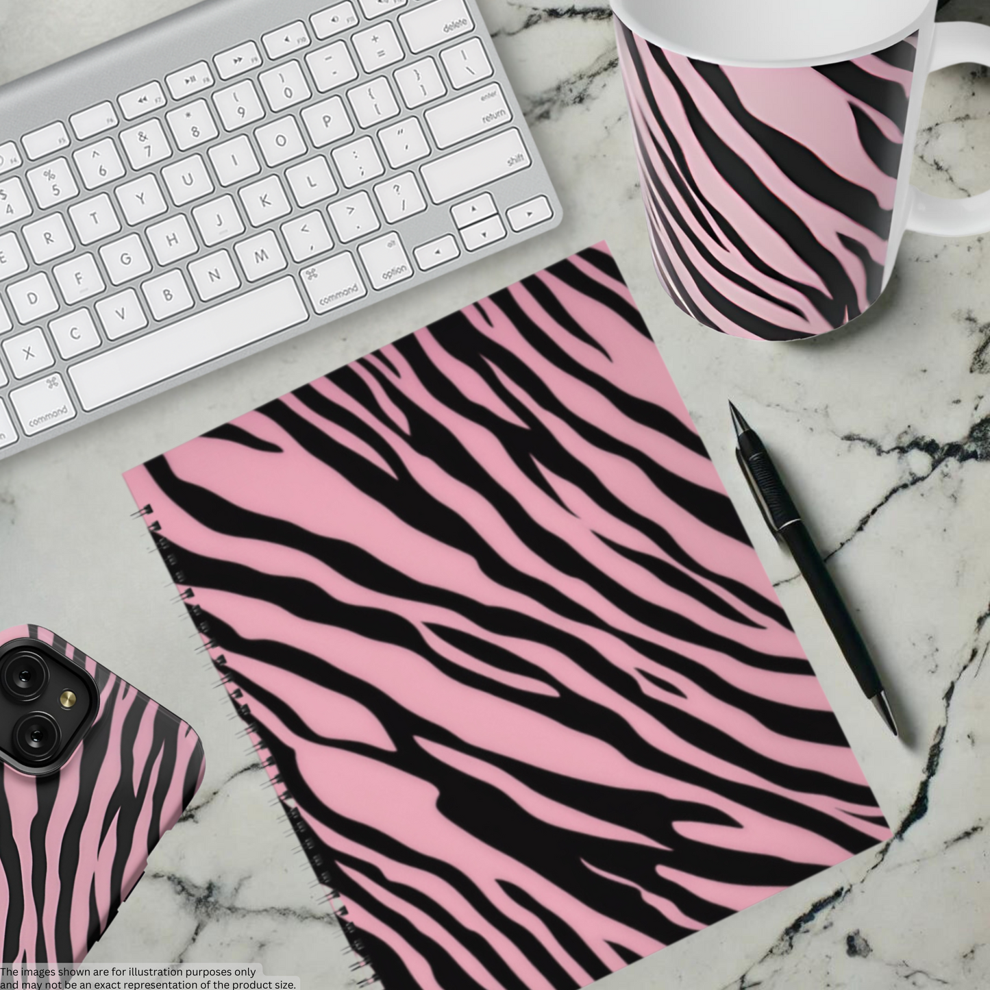 Pink Zebra Rush 8.5”x11” Hardcover Notebook