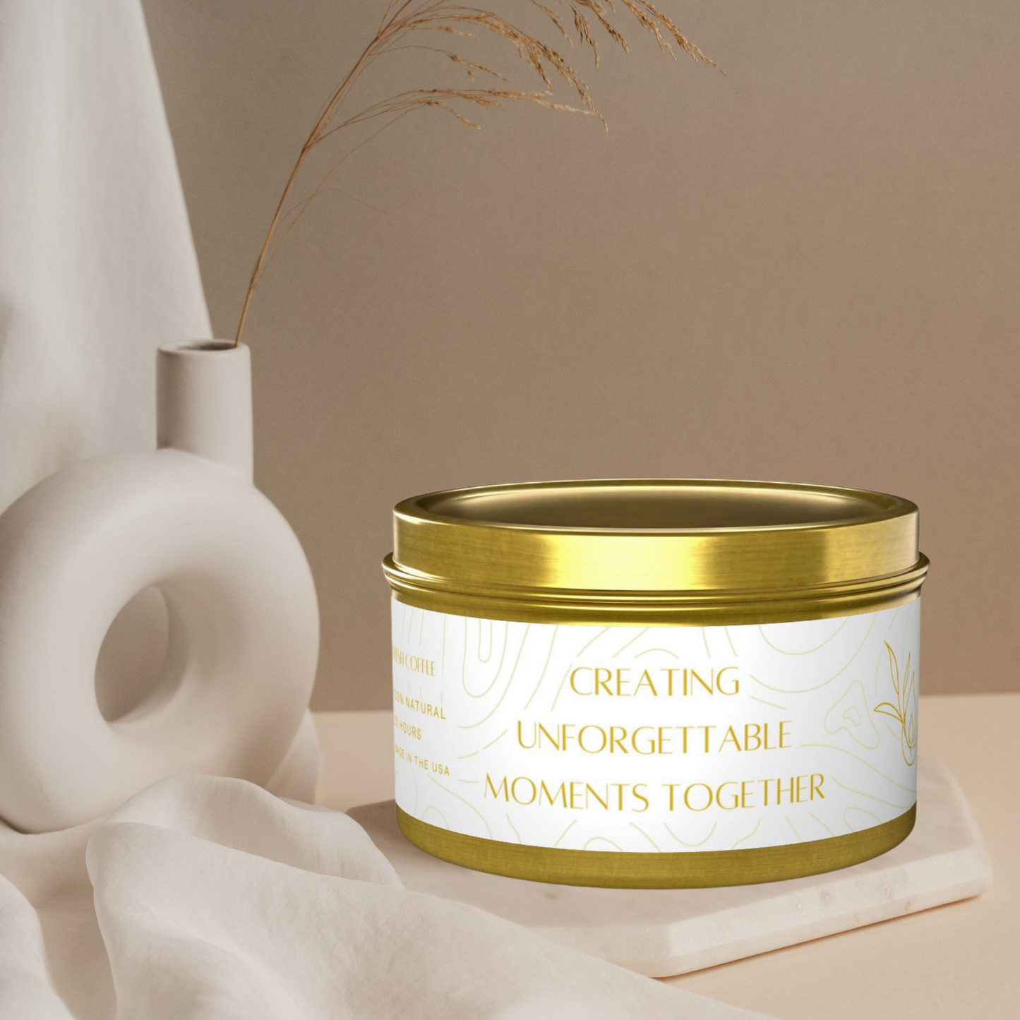 8oz Fresh Coffee Gold Tin Candle – Unforgettable Moments