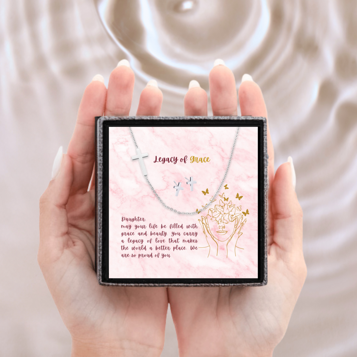Graceful Journey - Sideways Cross Necklace and Earring Set