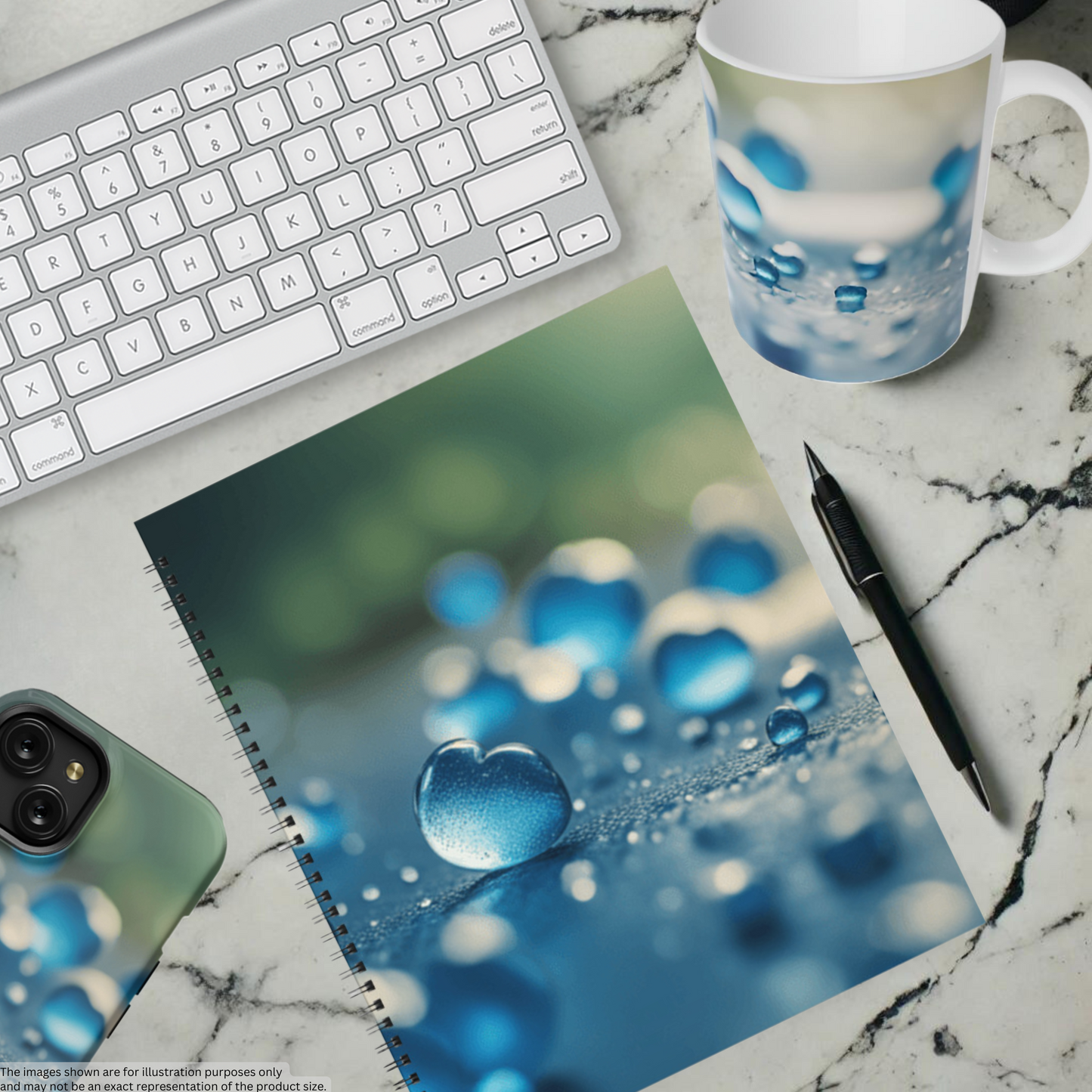 Blue Love Drops 8.5"x11" Hardcover Notebook