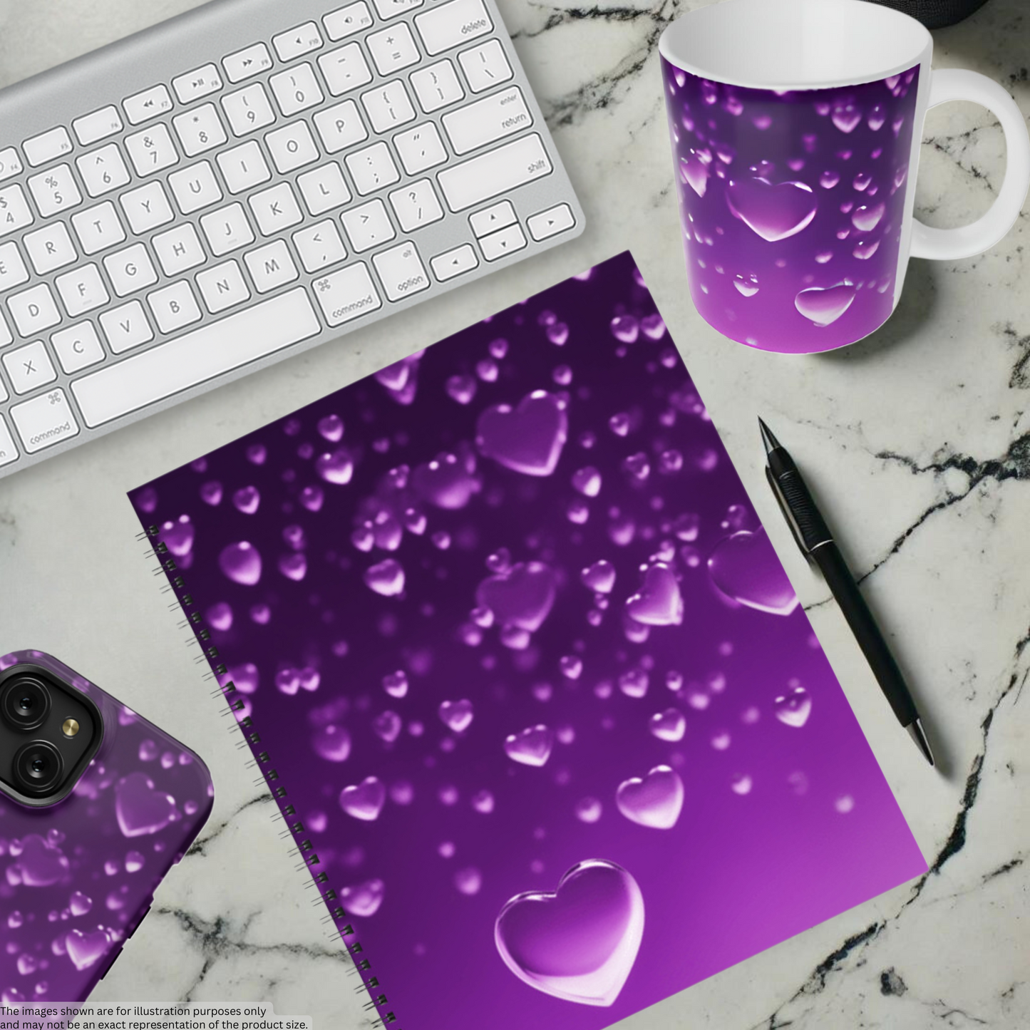 Purple Heart Shower 8.5"x11" Hardcover Notebook
