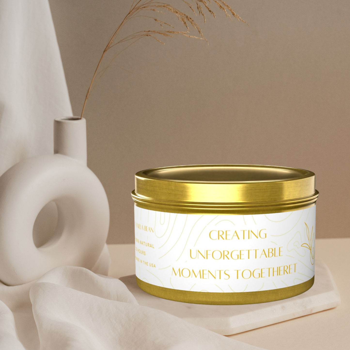 8oz Vanilla Bean Gold Tin Candle – Unforgettable Moments