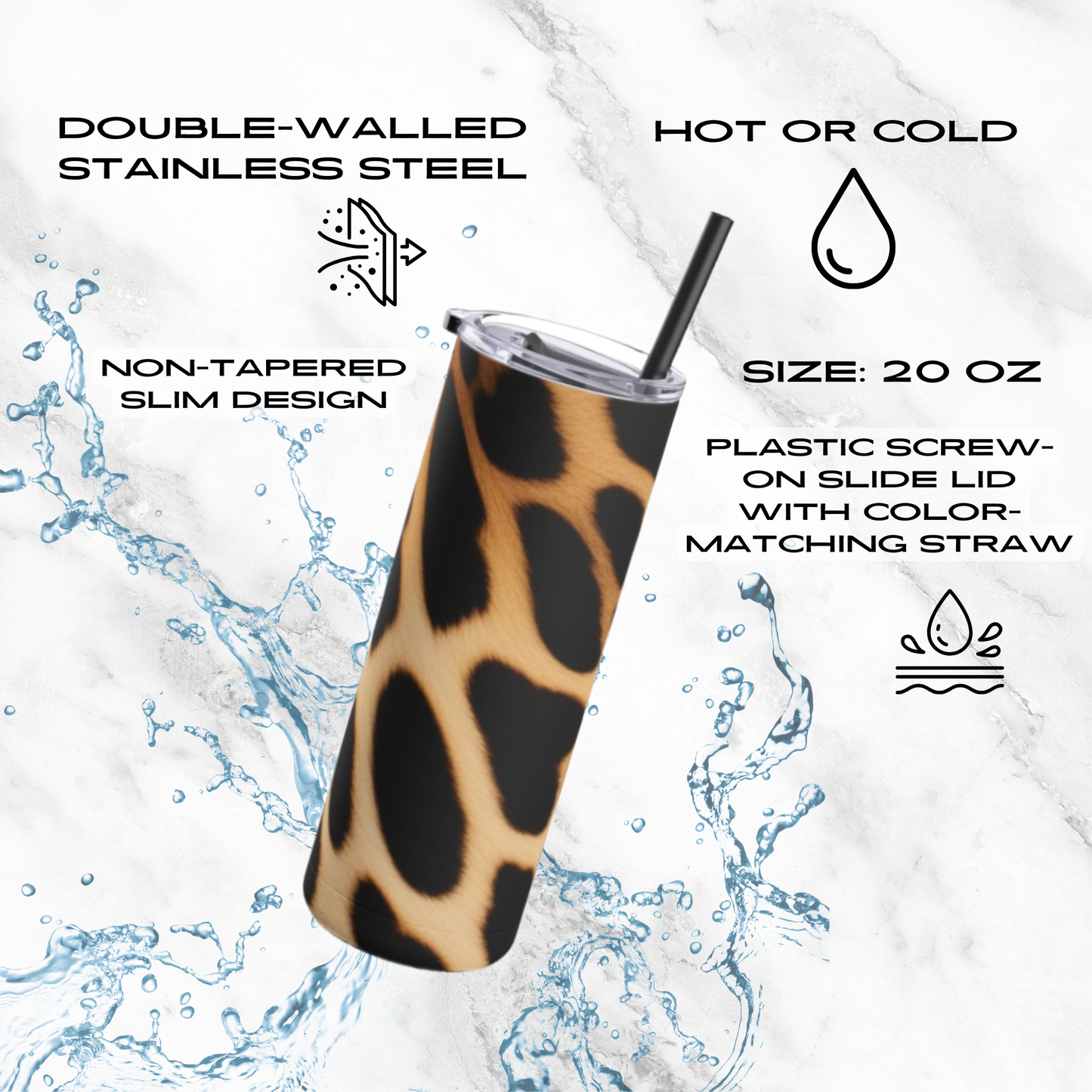 Cheetah Charm 20oz Skinny Tumbler - With Straw