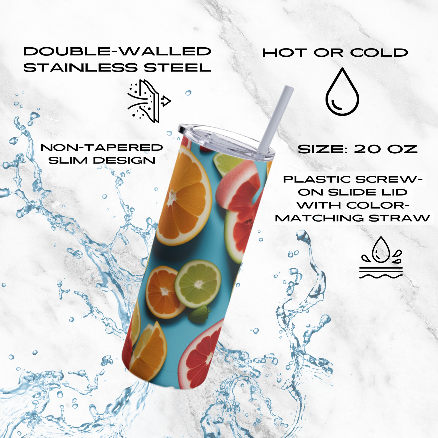 Citrus Splash 20oz Skinny Tumbler - With Straw