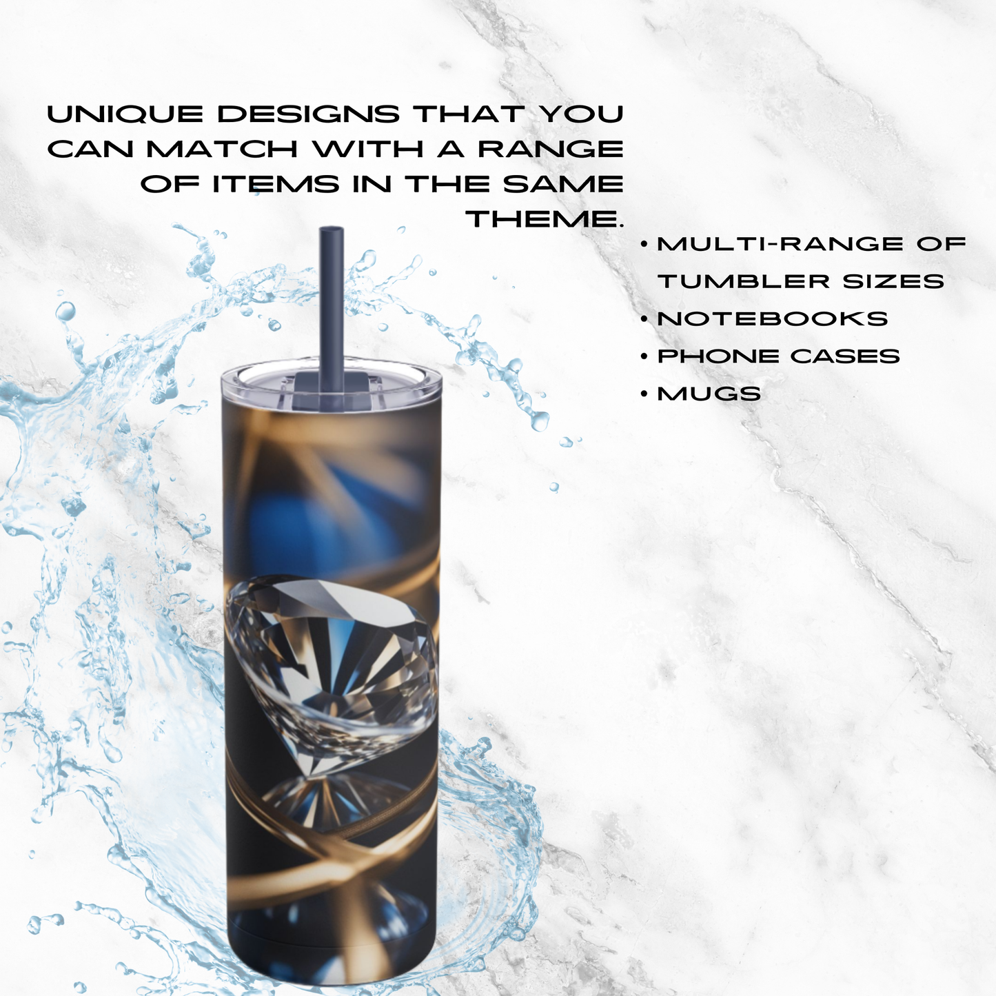 Crystal Elegance 20oz Skinny Tumbler - With Straw