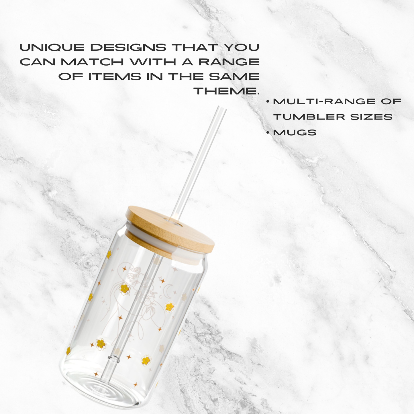 Moonlit Petals 16oz Glass Tumbler | Soda Can