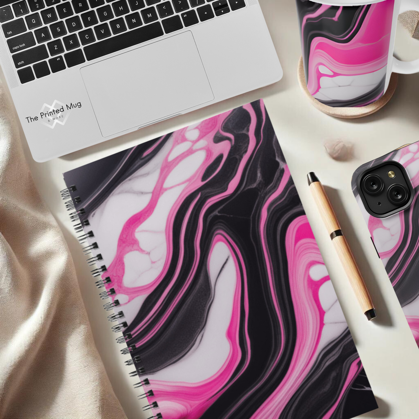 Pink Marble Rush 5.5”x8.5" Hardcover Notebook