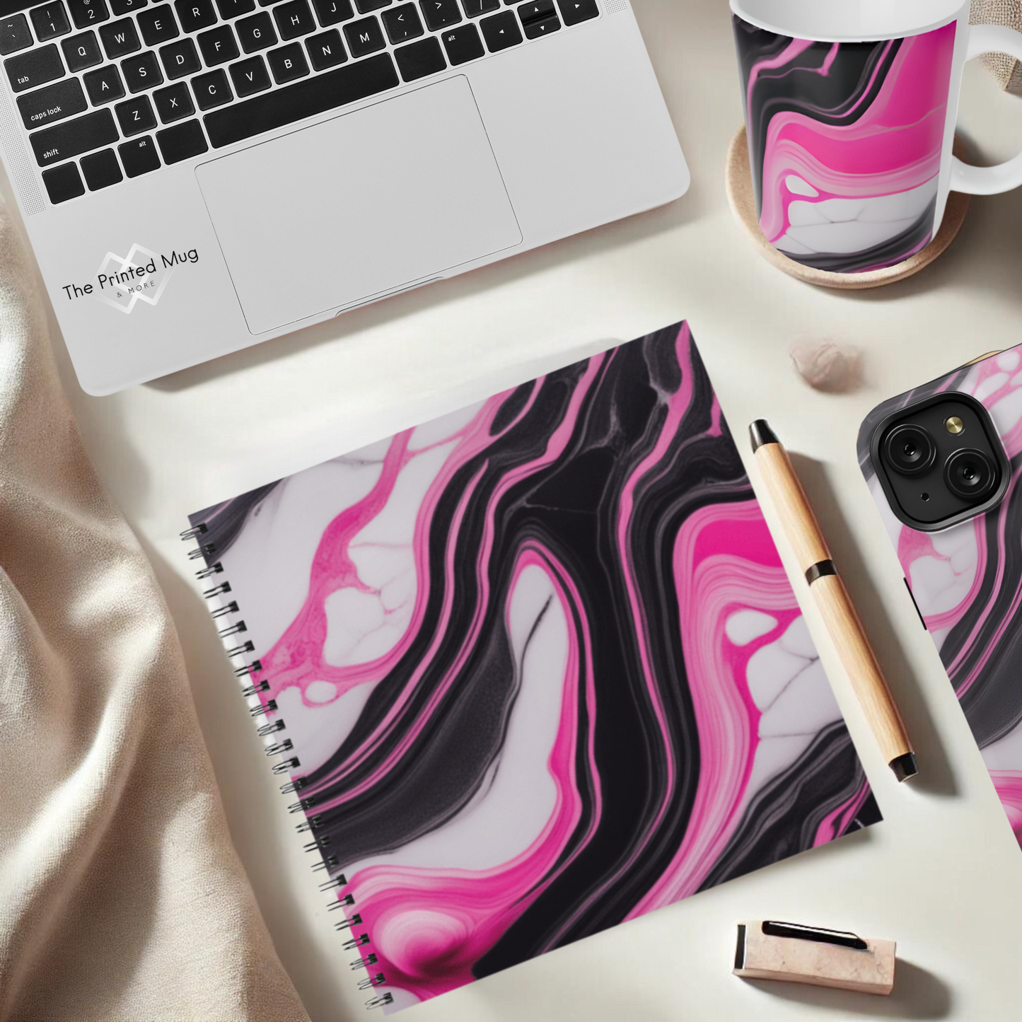 Pink Marble Rush 8.5"x8.5" Hardcover Notebook