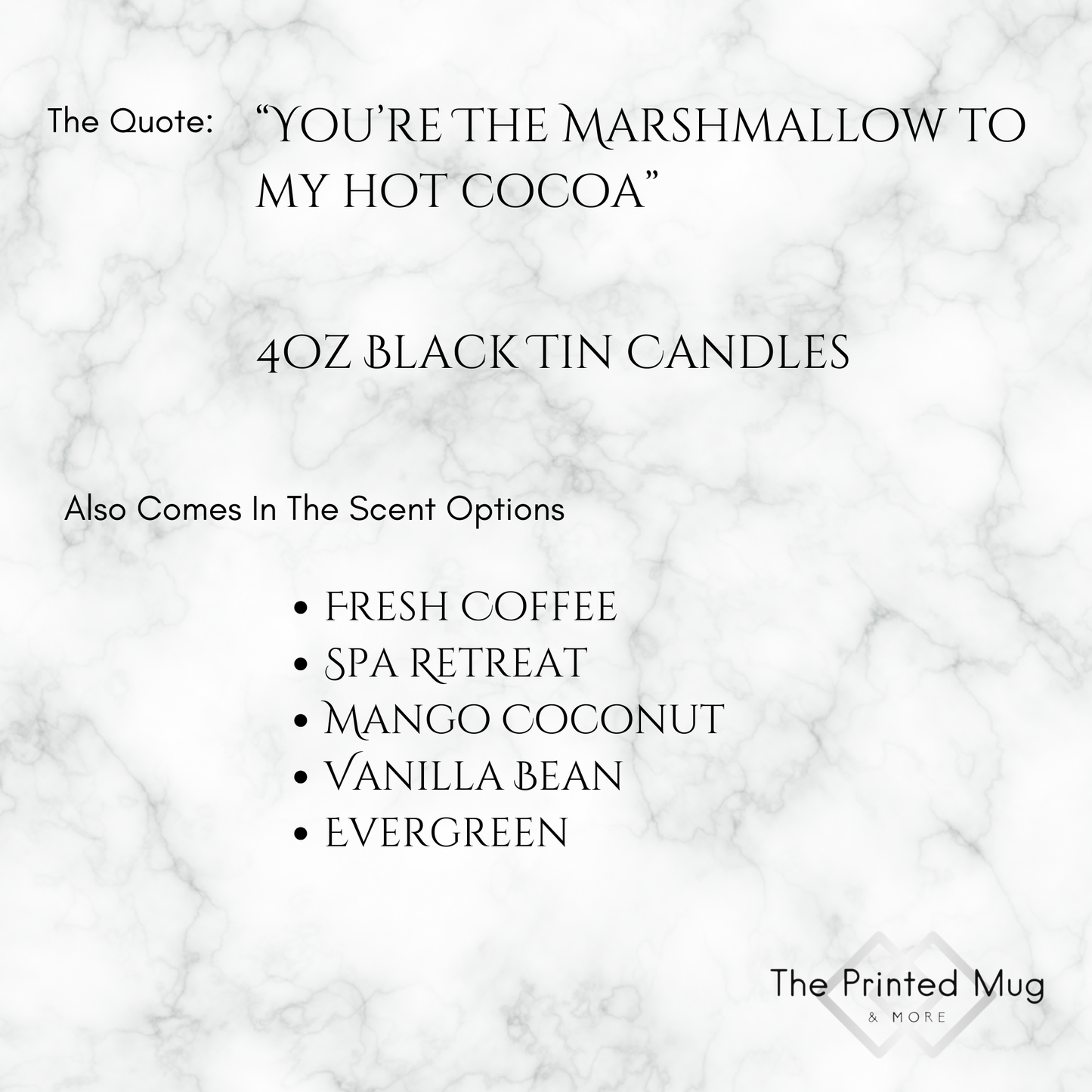 4oz Fresh Coffee Black Tin Candle – Marshmallow & Hot Cocoa Vibes