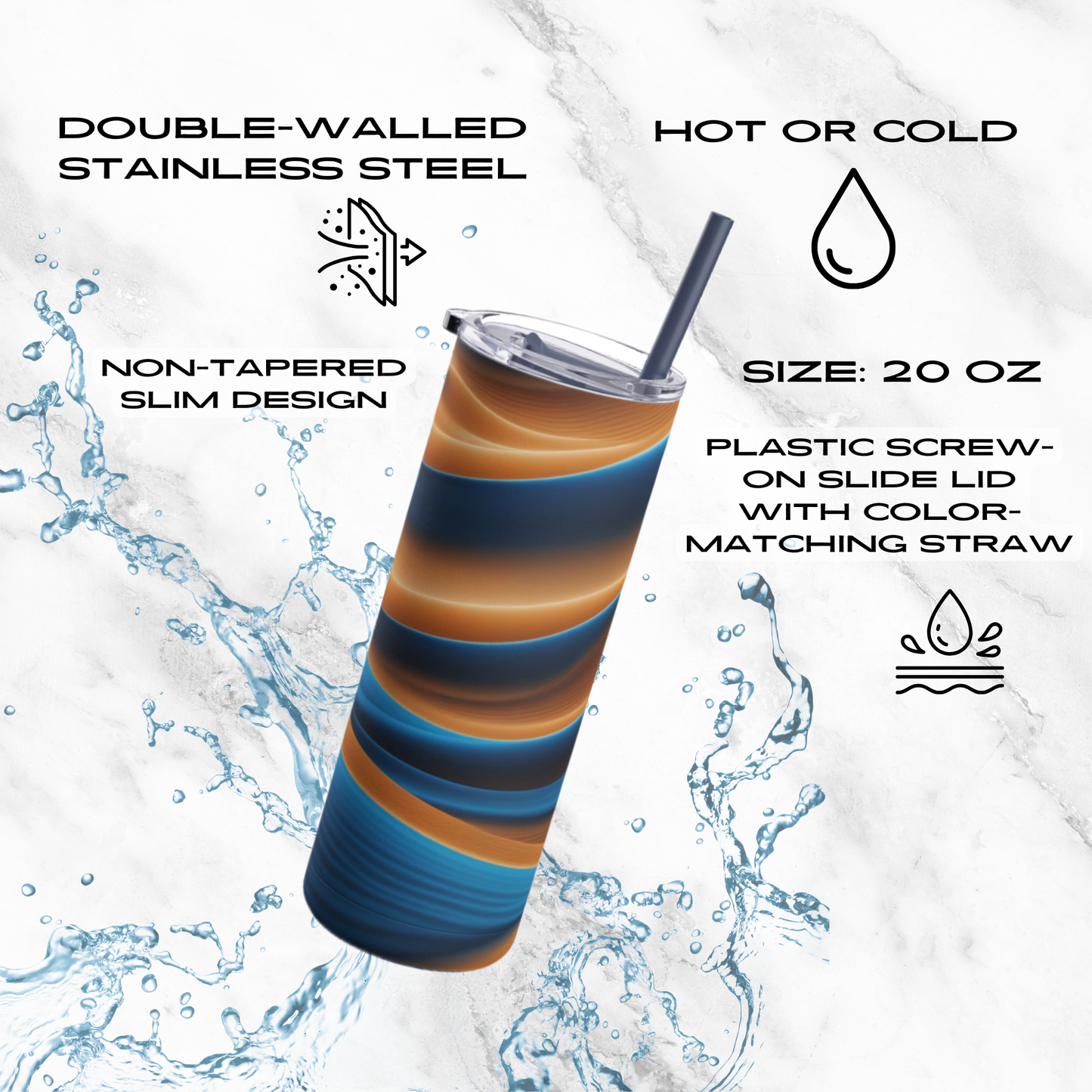Desert Waves 20oz Skinny Tumbler - With Straw
