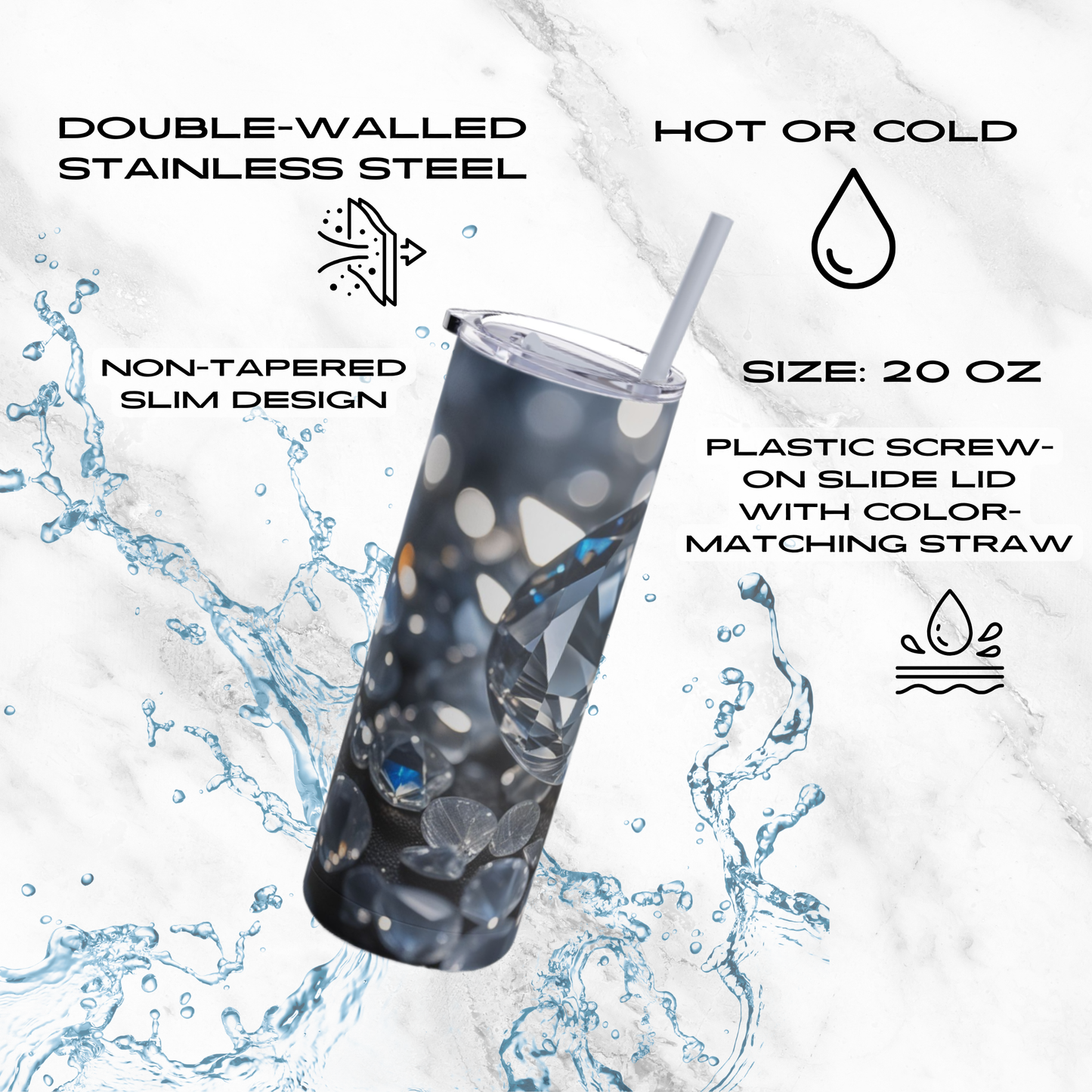 Diamond Cascade 20oz Skinny Tumbler - With Straw
