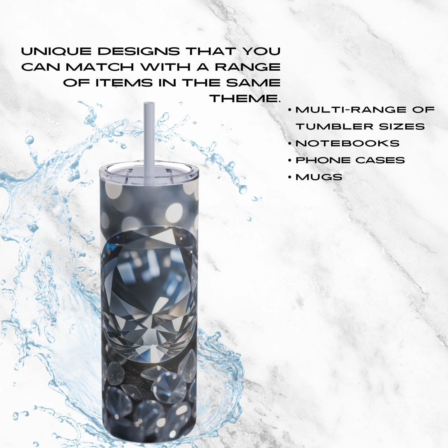 Diamond Cascade 20oz Skinny Tumbler - With Straw