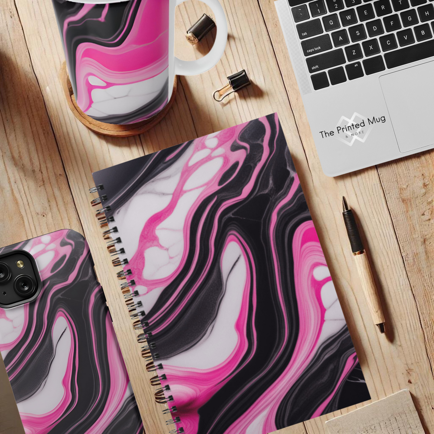 Pink Marble Rush 5.5”x8.5" Hardcover Notebook