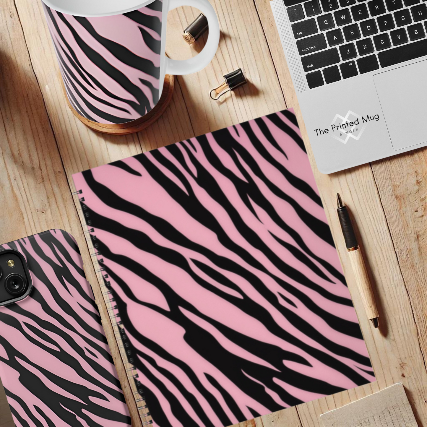 Pink Zebra Rush 8.5”x11” Hardcover Notebook