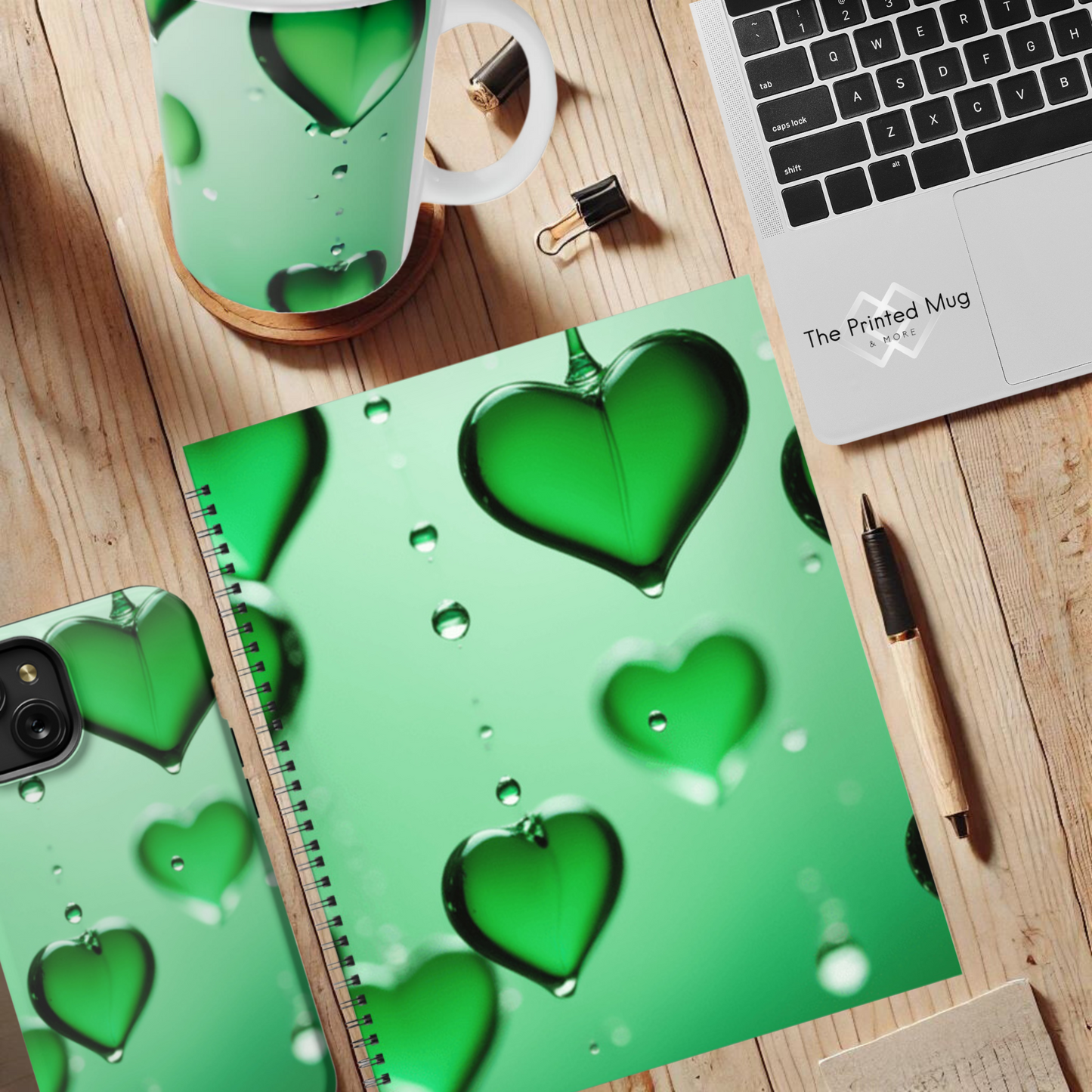 Emerald Heart Drops 8.5"x11" Hardcover Notebook