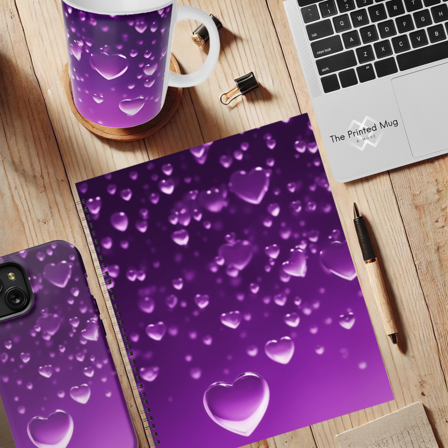Purple Heart Shower 8.5"x11" Hardcover Notebook