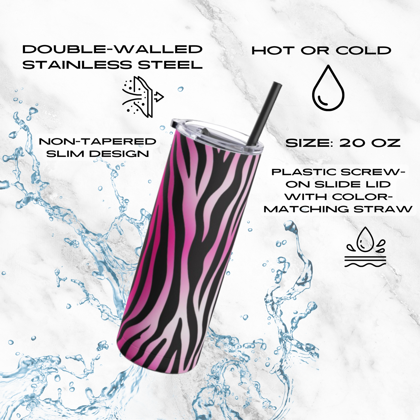Electric Stripes 20oz Skinny Tumbler - With Straw