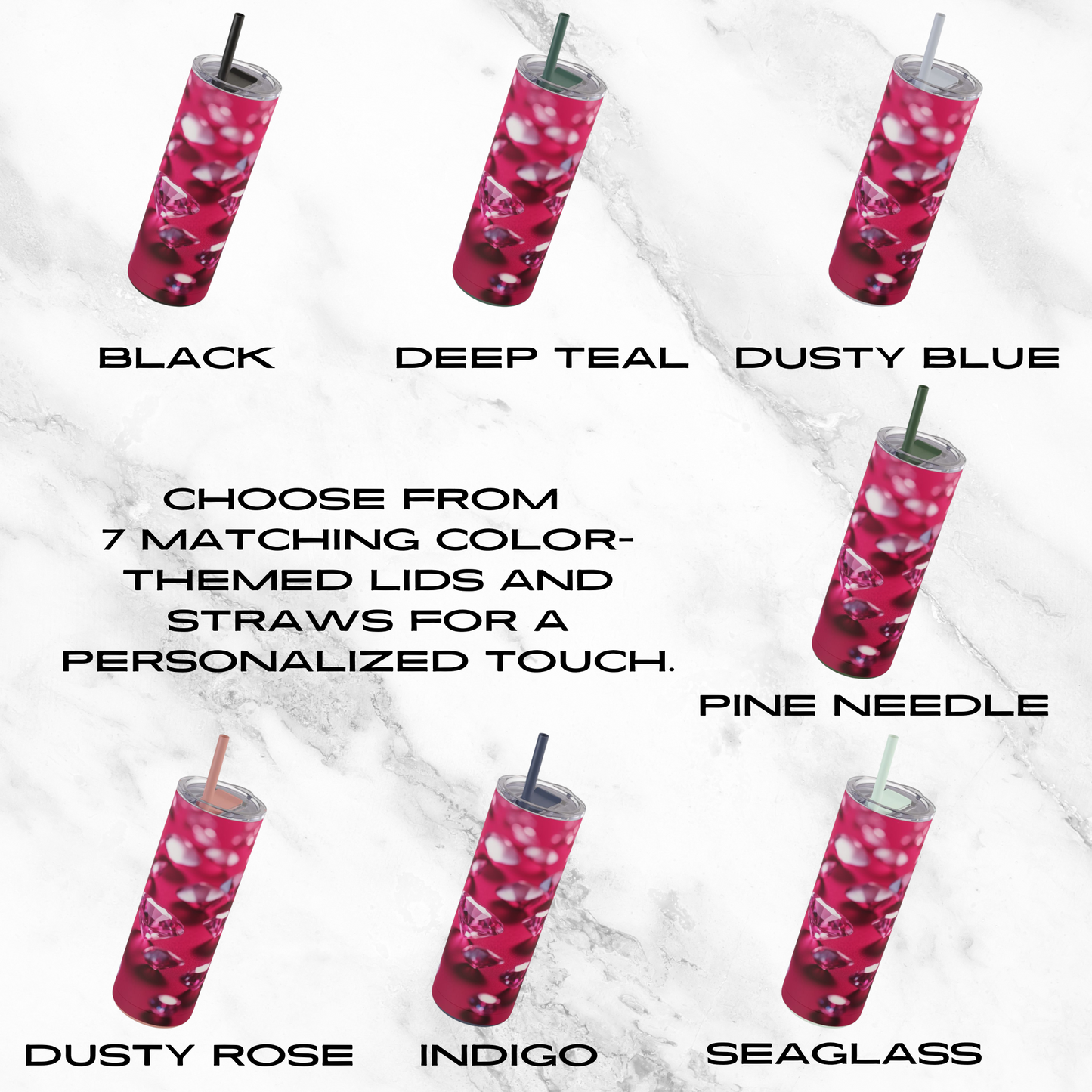 Pink Diamond Sparkle 20oz Skinny Tumbler - With Straw