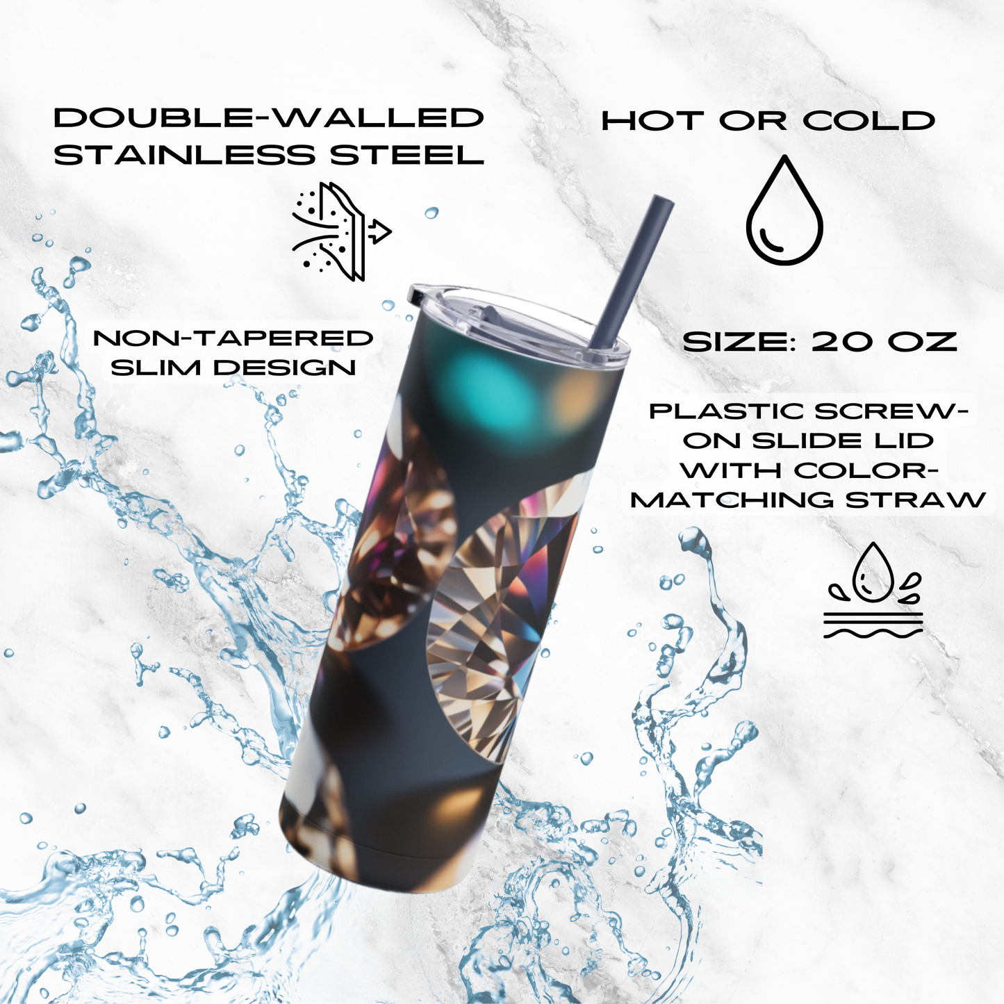 Gem Symphony 20oz Skinny Tumbler - With Straw