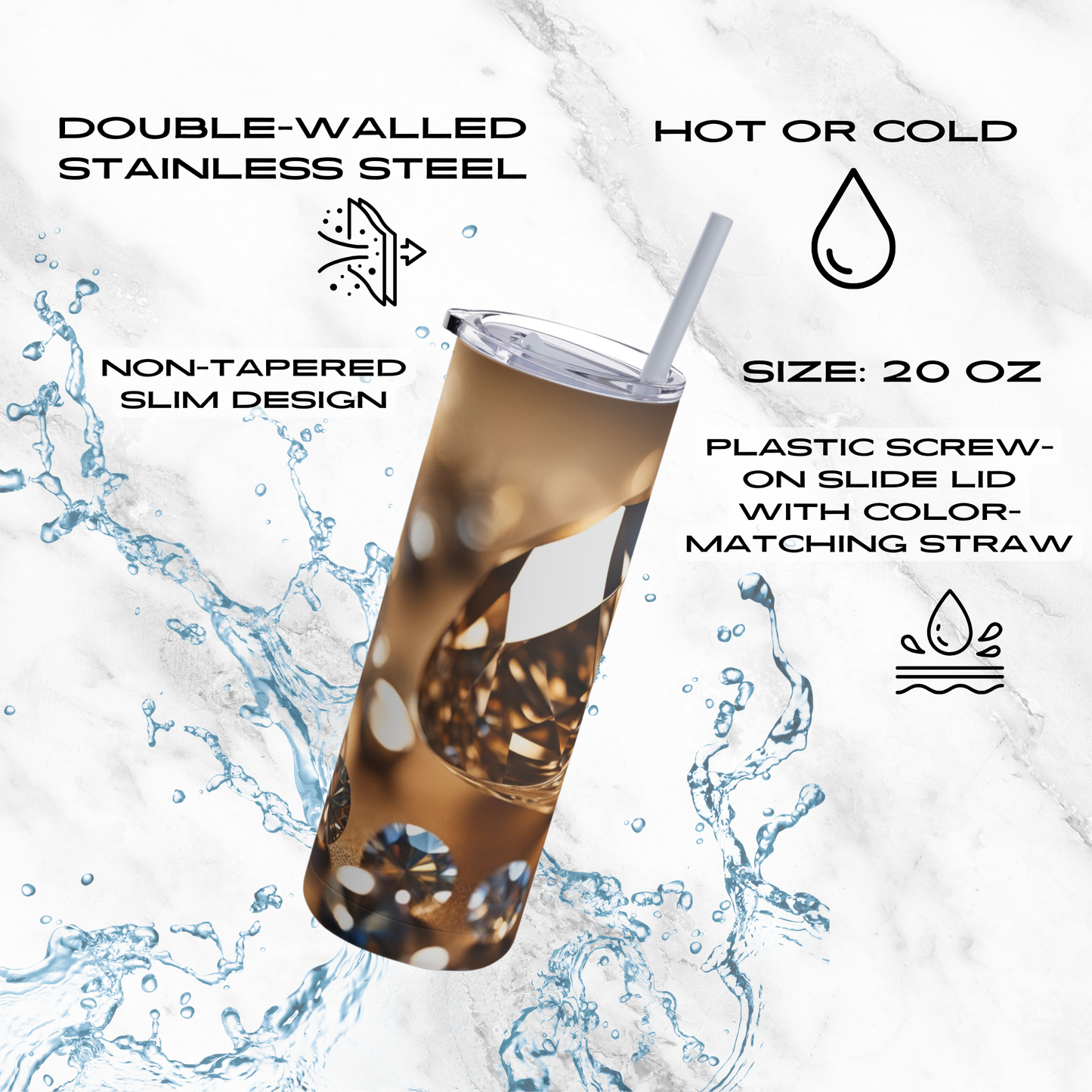 Golden Glimmer 20oz Skinny Tumbler - With Straw