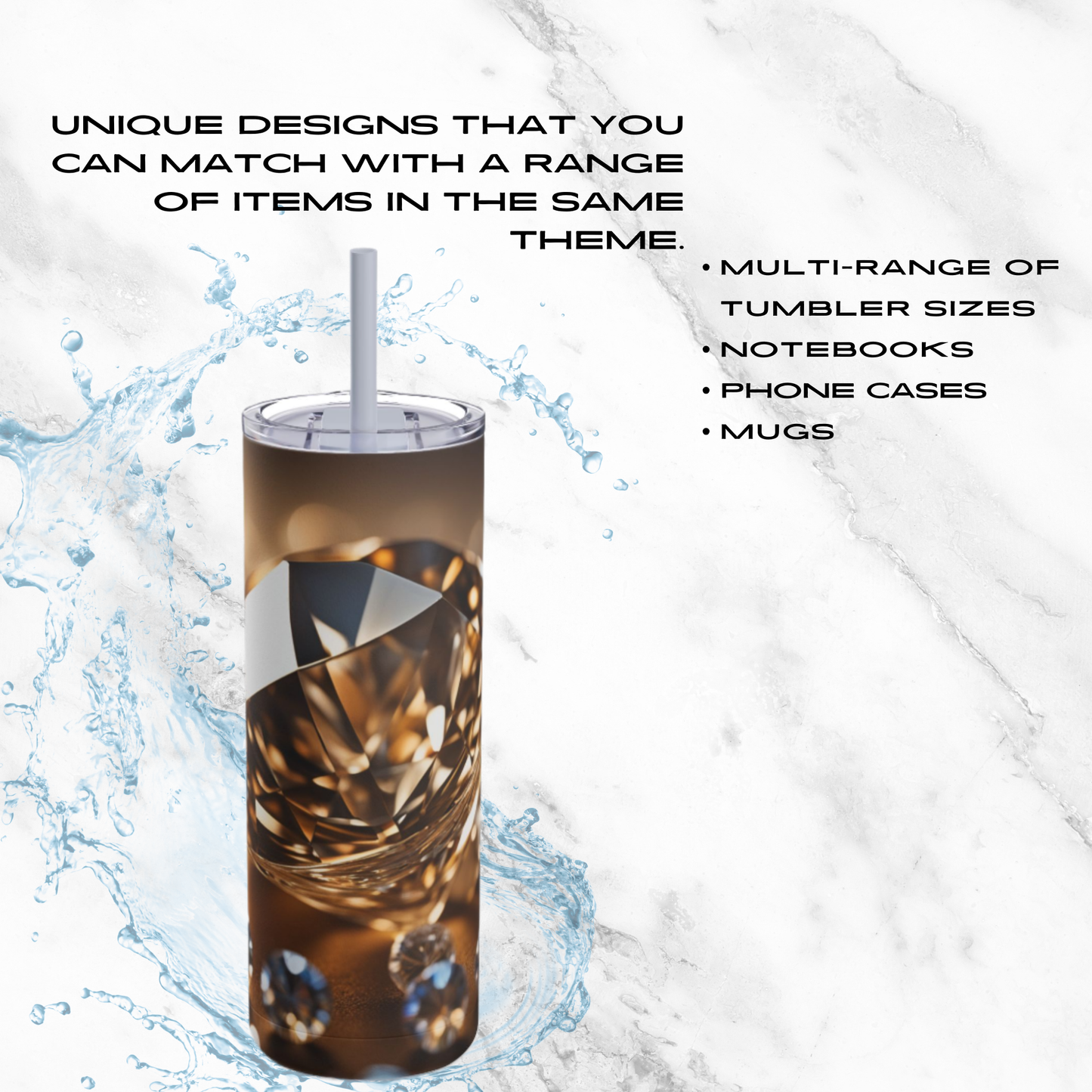 Golden Glimmer 20oz Skinny Tumbler - With Straw