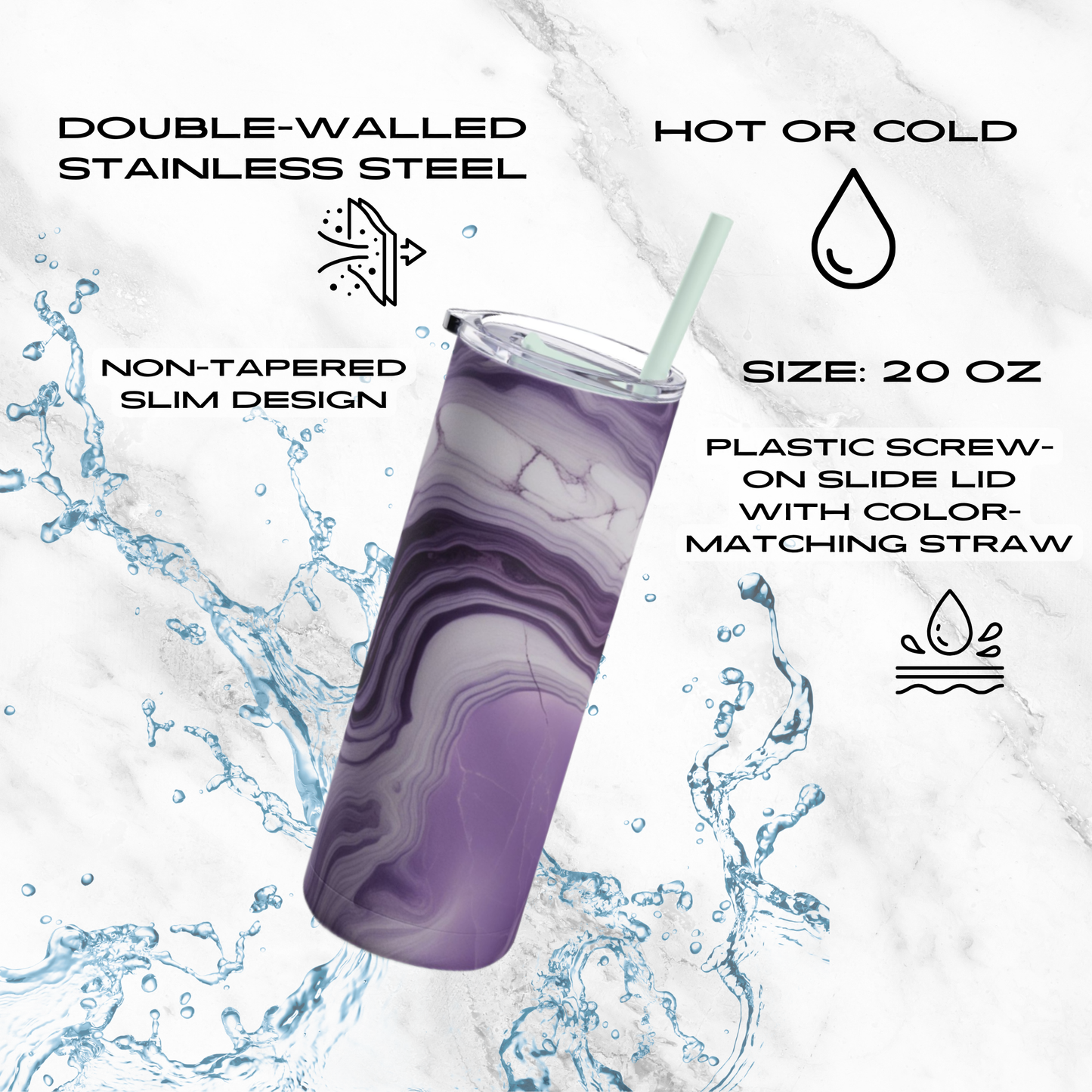 Lavender Swirl 20oz Skinny Tumbler - With Straw