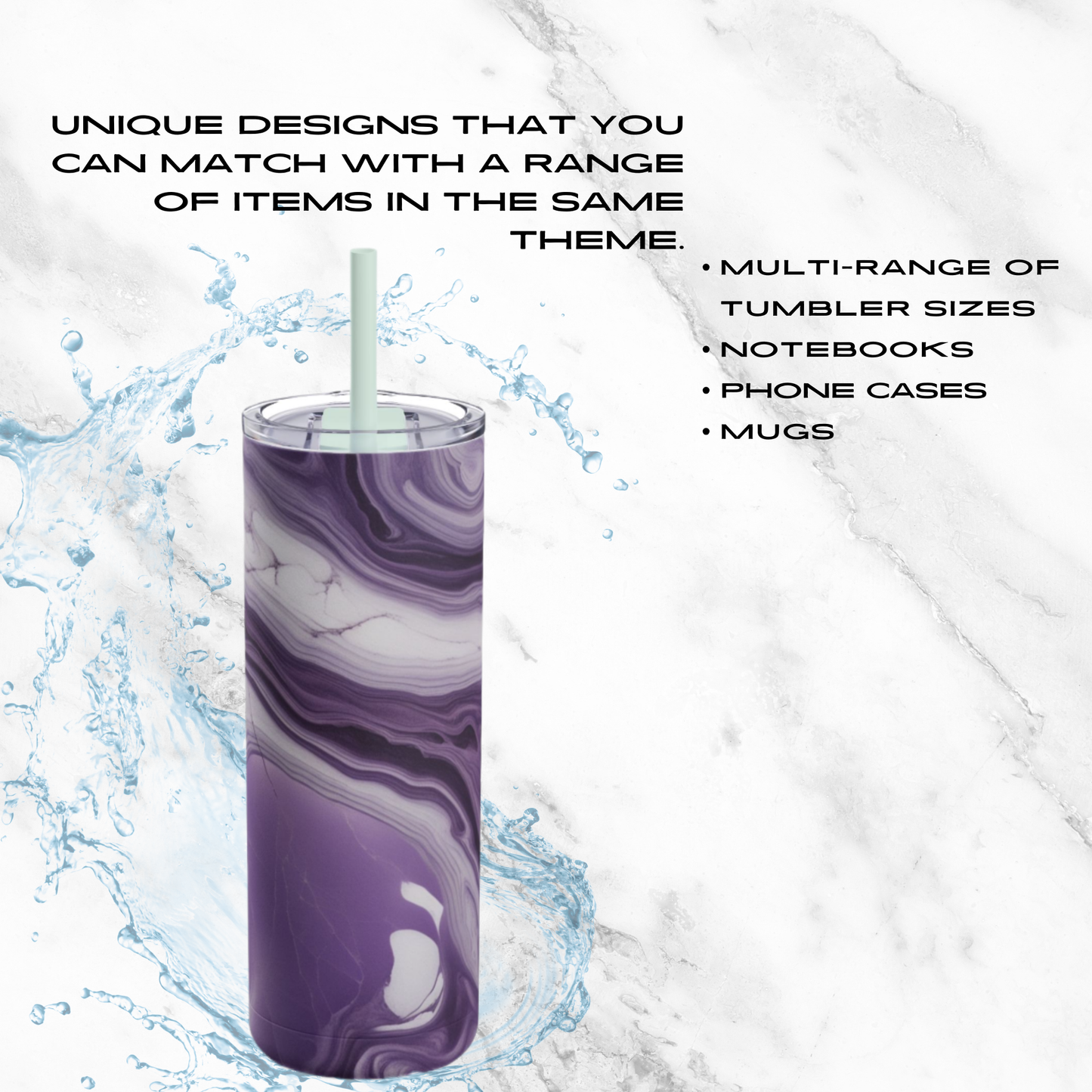 Lavender Swirl 20oz Skinny Tumbler - With Straw