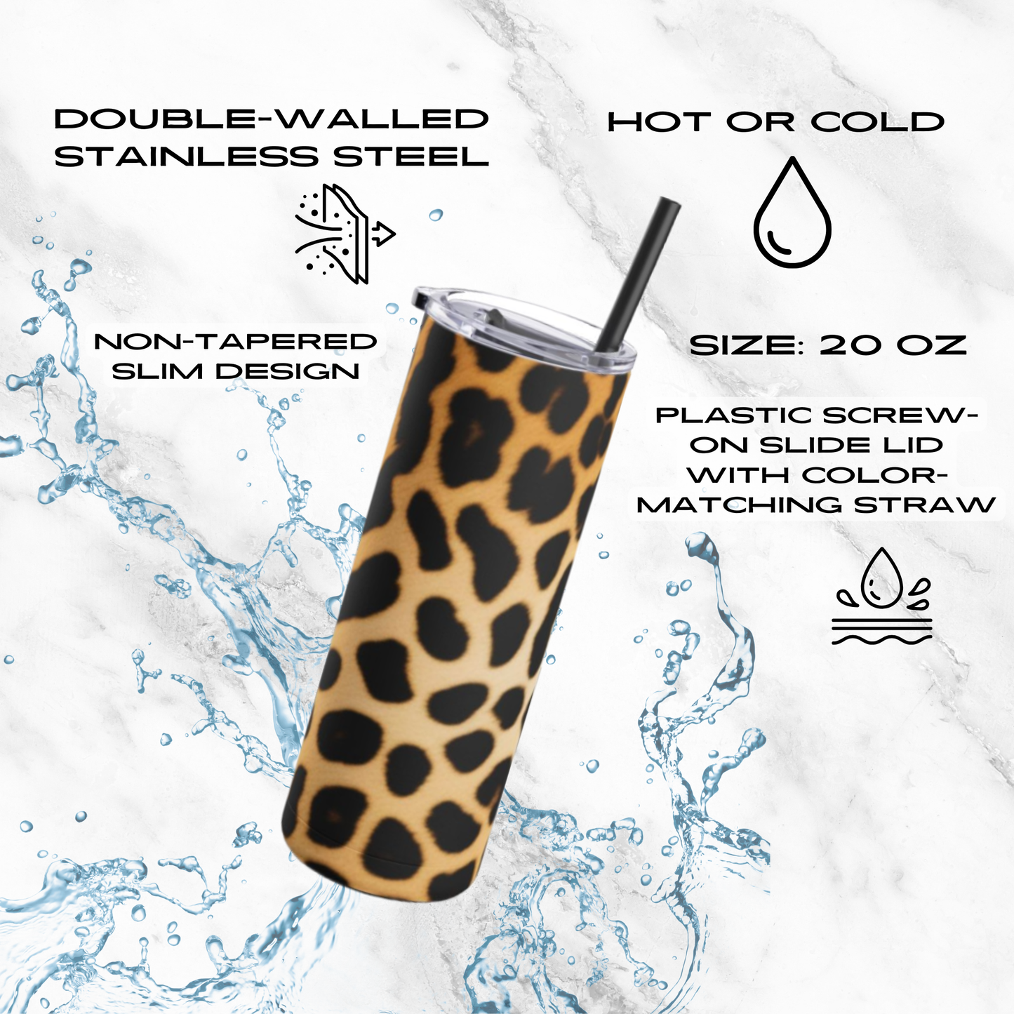 Leopard Luxe 20oz Skinny Tumbler - With Straw