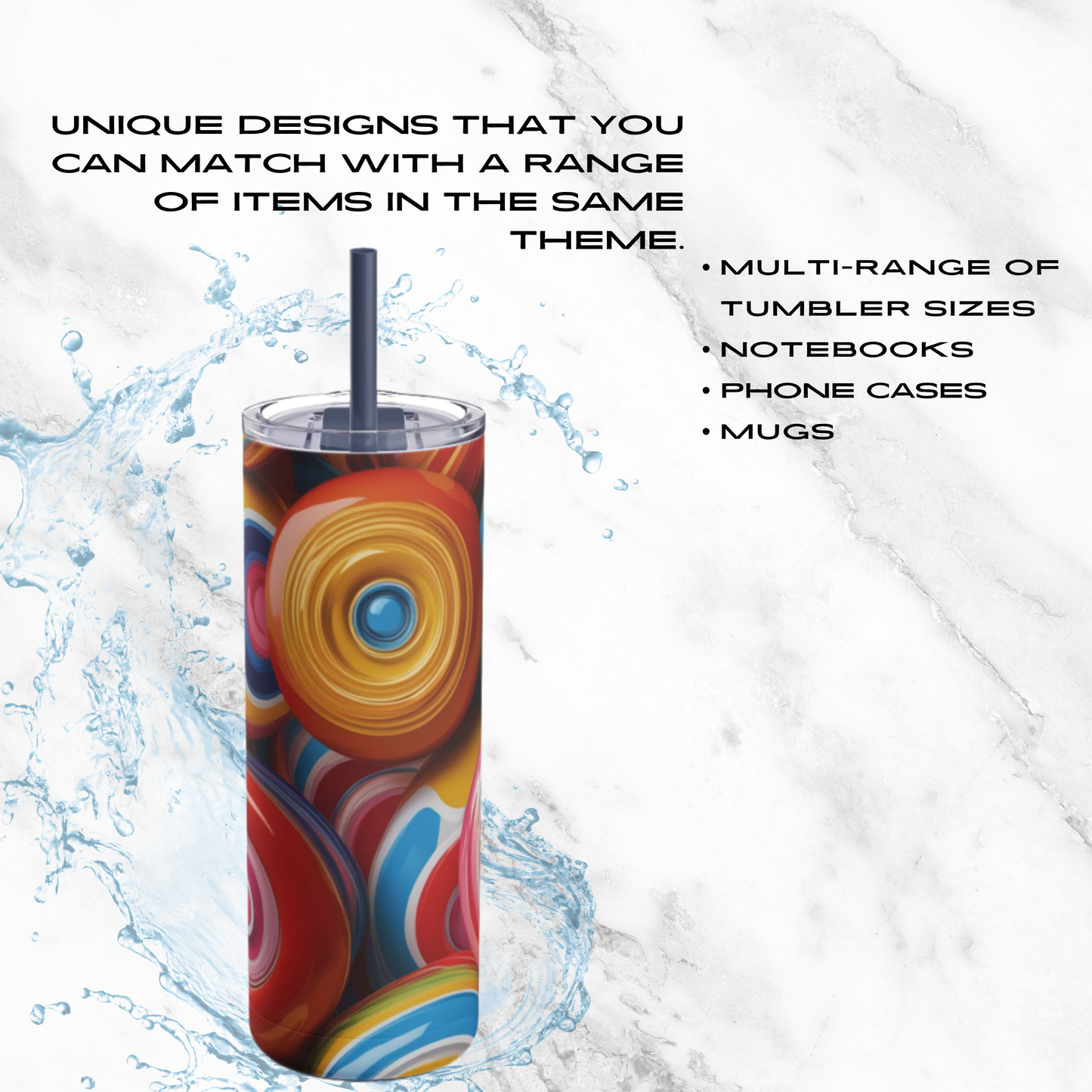 Lollipop Swirl 20oz Skinny Tumbler - With Straw