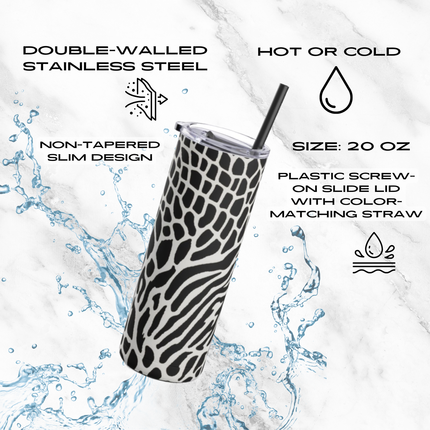 Monochrome Maze 20oz Skinny Tumbler - With Straw