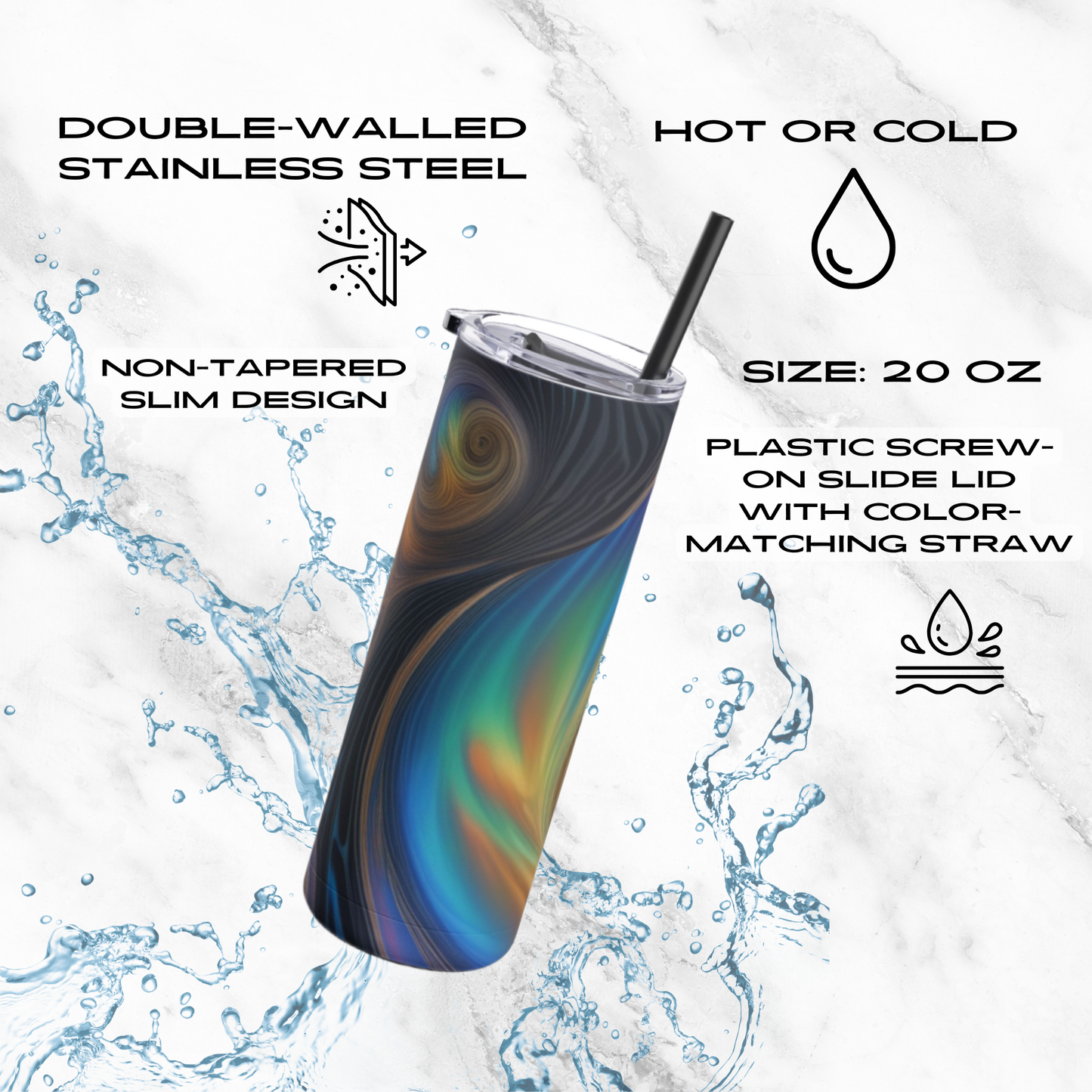 Nebula Swirl 20oz Skinny Tumbler - With Straw