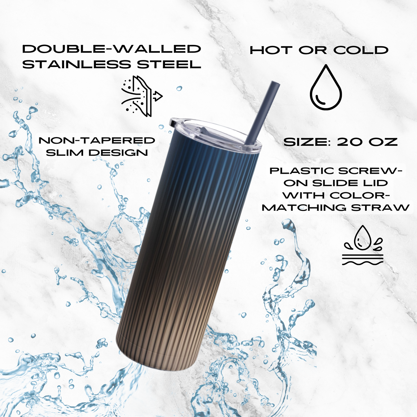 Ocean Bronze 20oz Skinny Tumbler - With Straw