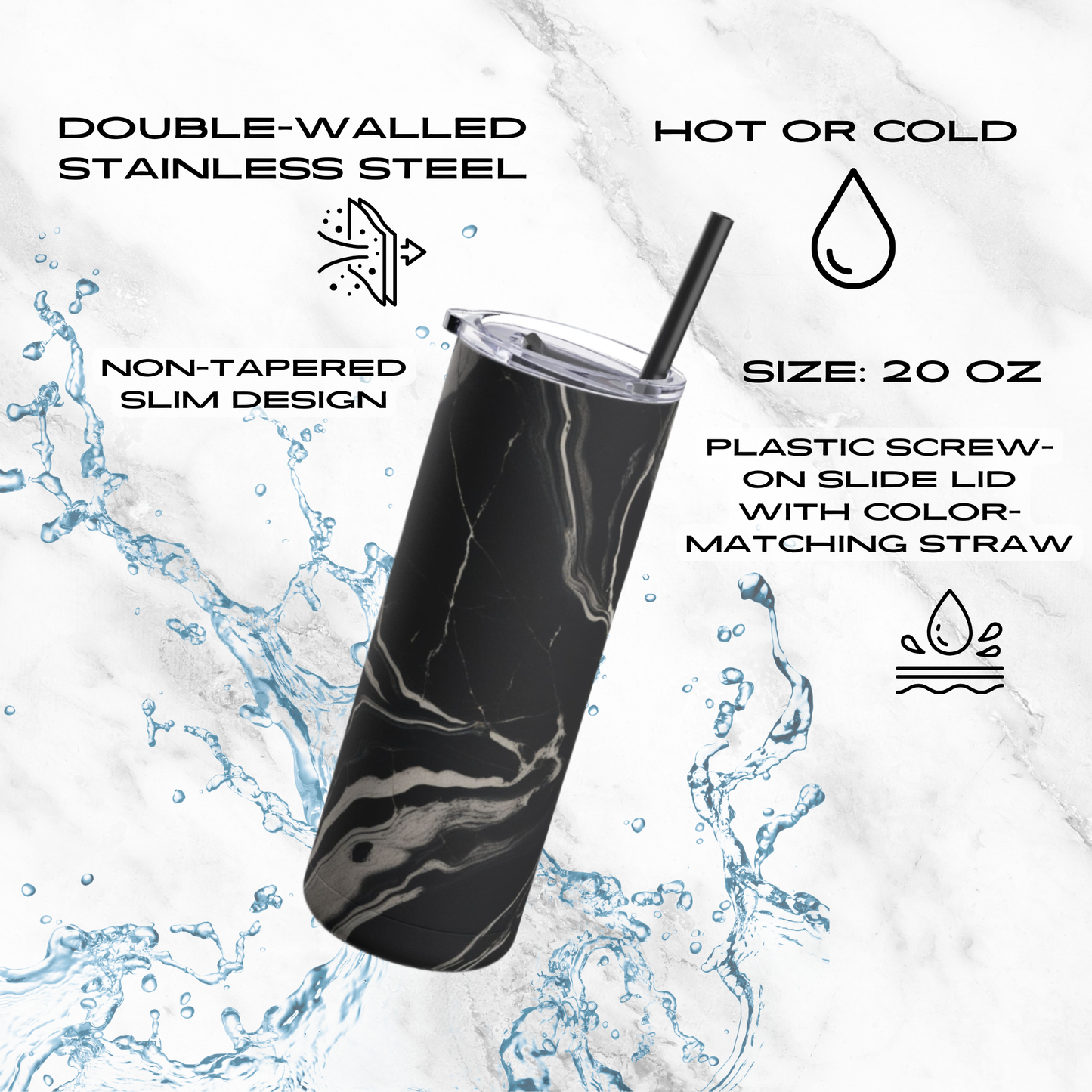 Onyx Flow 20oz Skinny Tumbler - With Straw
