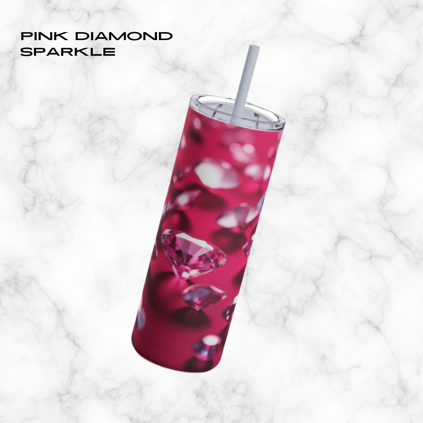 Pink Diamond Sparkle 20oz Skinny Tumbler - With Straw