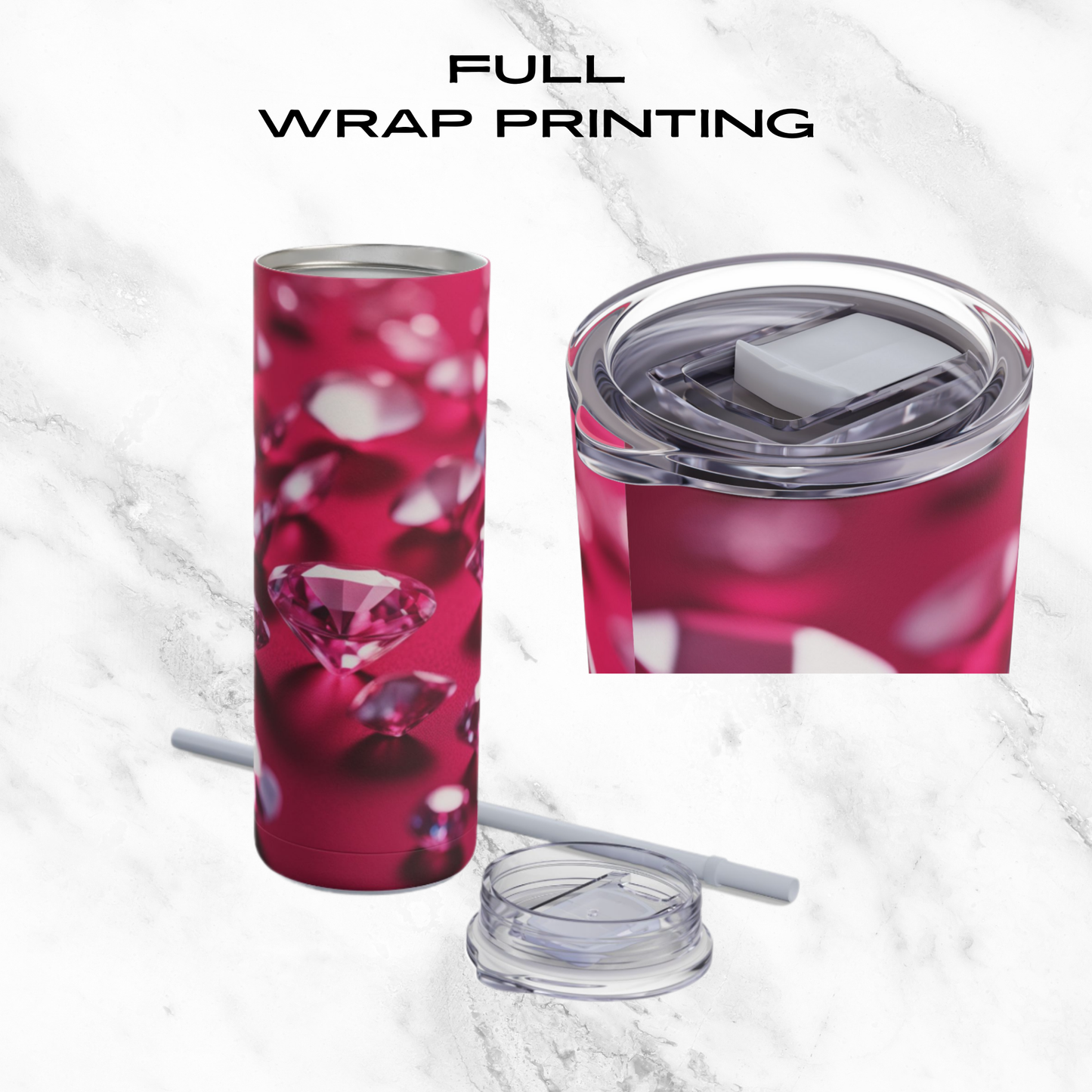 Pink Diamond Sparkle 20oz Skinny Tumbler - With Straw