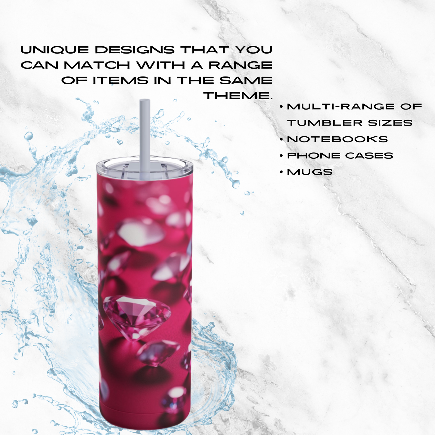 Pink Diamond Sparkle 20oz Skinny Tumbler - With Straw
