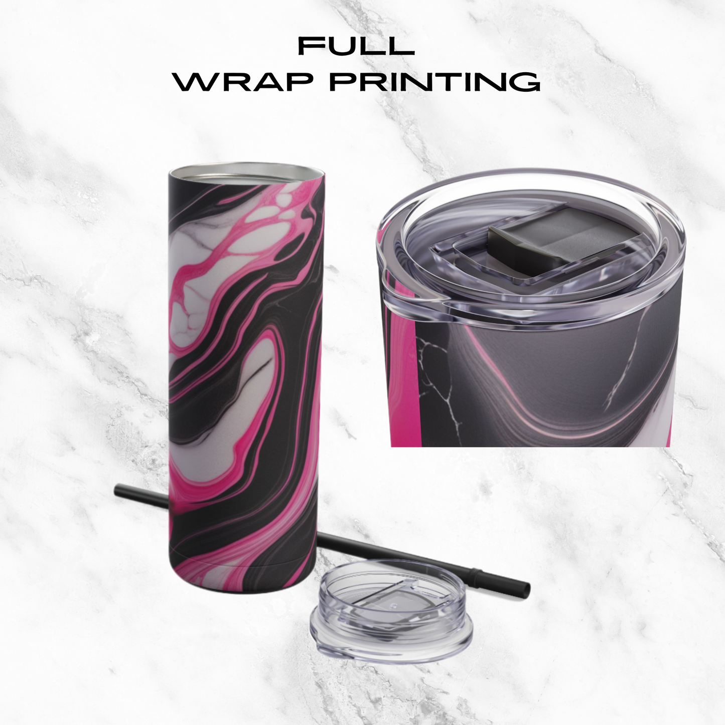 Pink Marble Rush 20oz Skinny Tumbler - With Straw