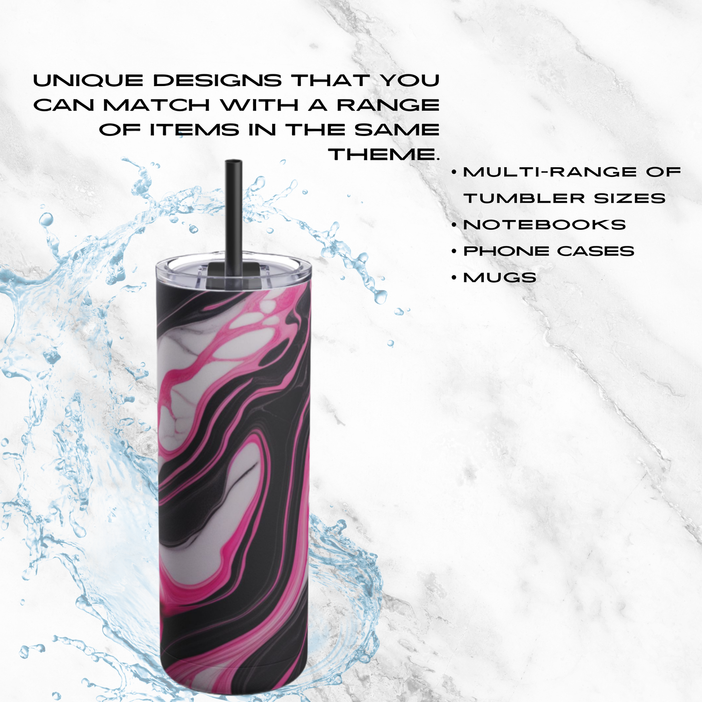 Pink Marble Rush 20oz Skinny Tumbler - With Straw